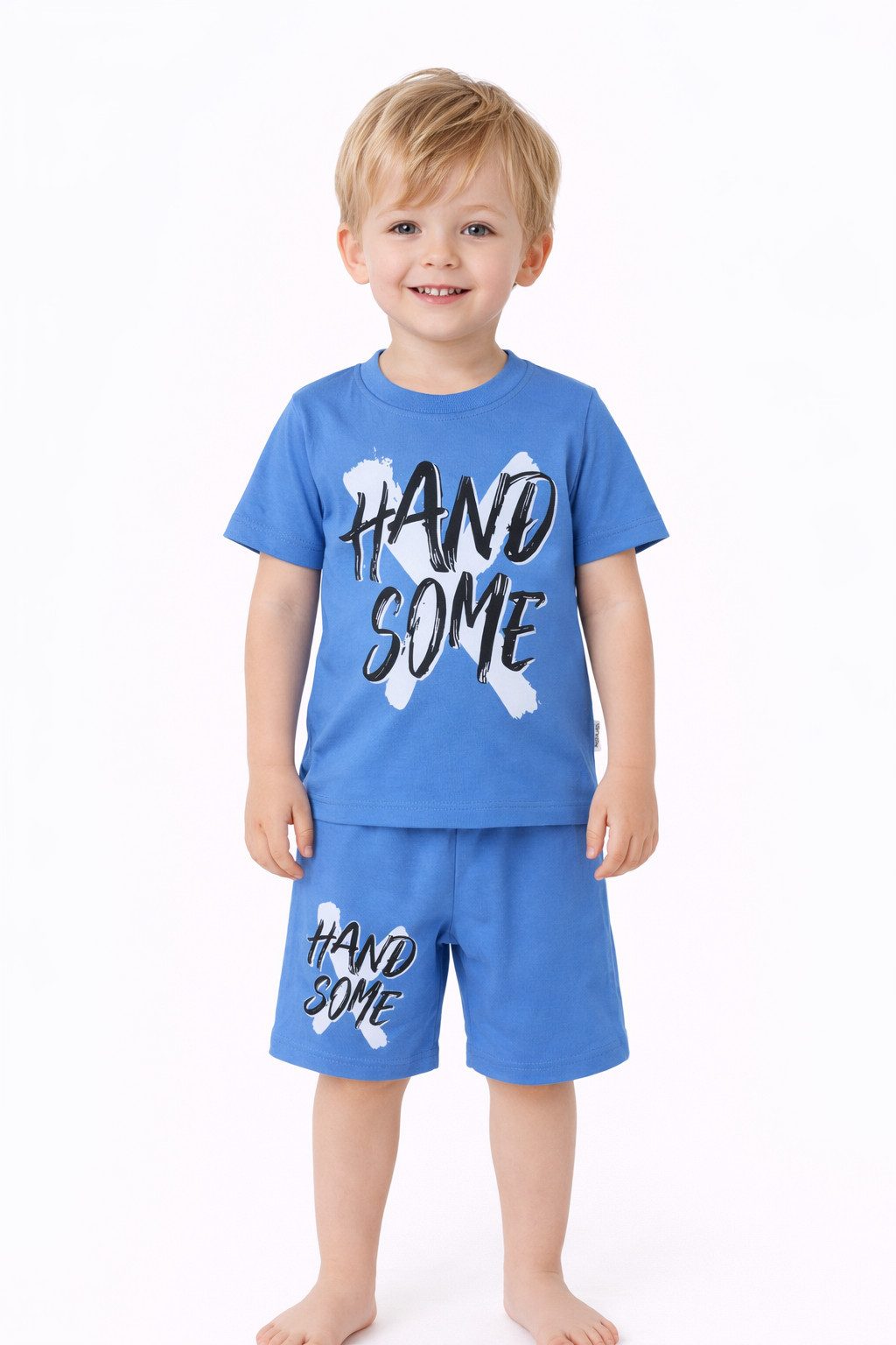 Lorey Medtec T-Shirt & Shorts Jungen Outfit, 2er Set, Shirt & Shorts, 100 % Baumwolle, Blau (T-Shirt + Shorts)