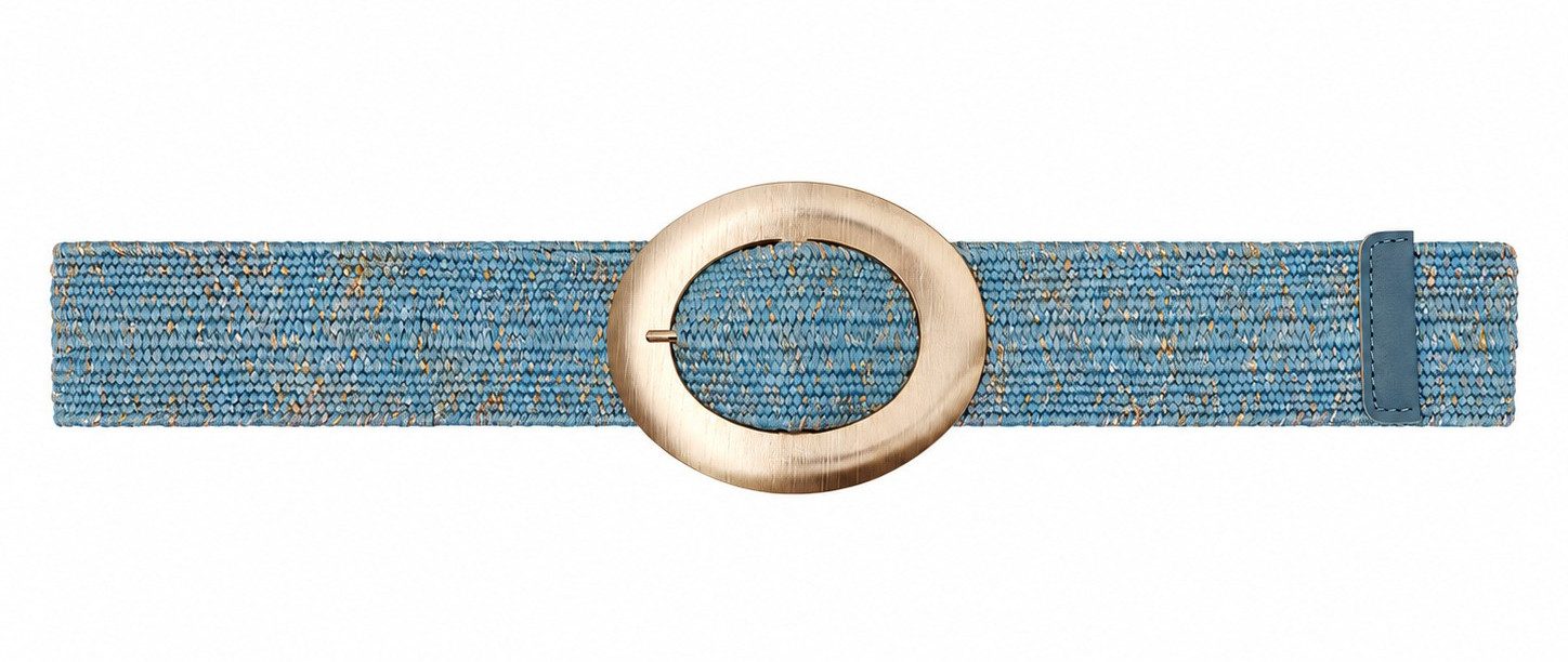 Cassandra Accessoires Taillengürtel Damen Stretchgürtel Flechtgürtel Bastgürtel "Livia" mit goldfarbenen Glanzfäden und ovaler Metallschließe – Bild 3 von 5