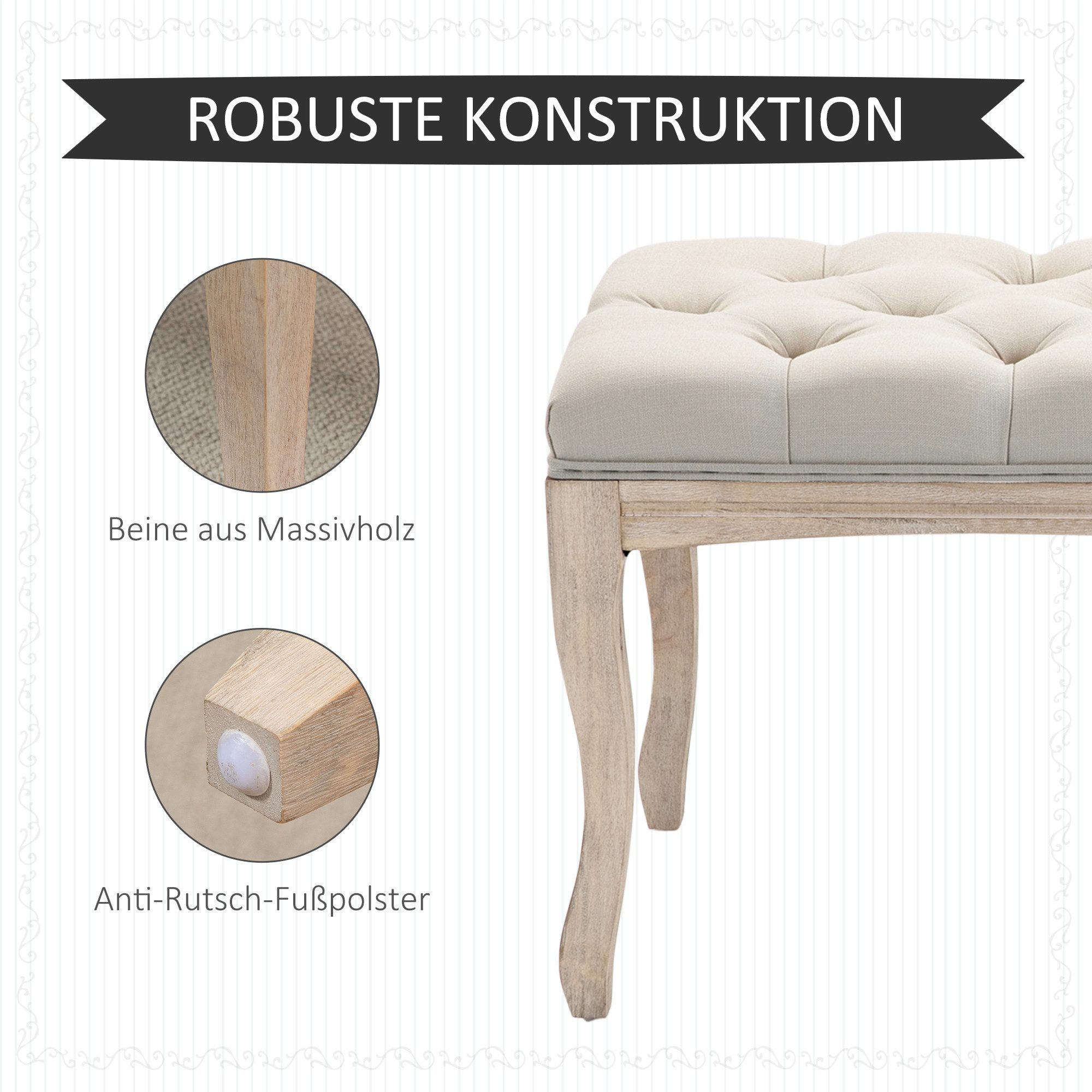 OKWISH Polsterbank 110x40x48cm in Beige, Leinenbezug aus Gummiholz (Packung, 1-St., Vintage Bettbank & Truhenbank für Schlafzimmer & Wohnzimmer), Sitzbank mit Stauraum & gepolsterter Sitzfläche für Flur & Wohnbereich