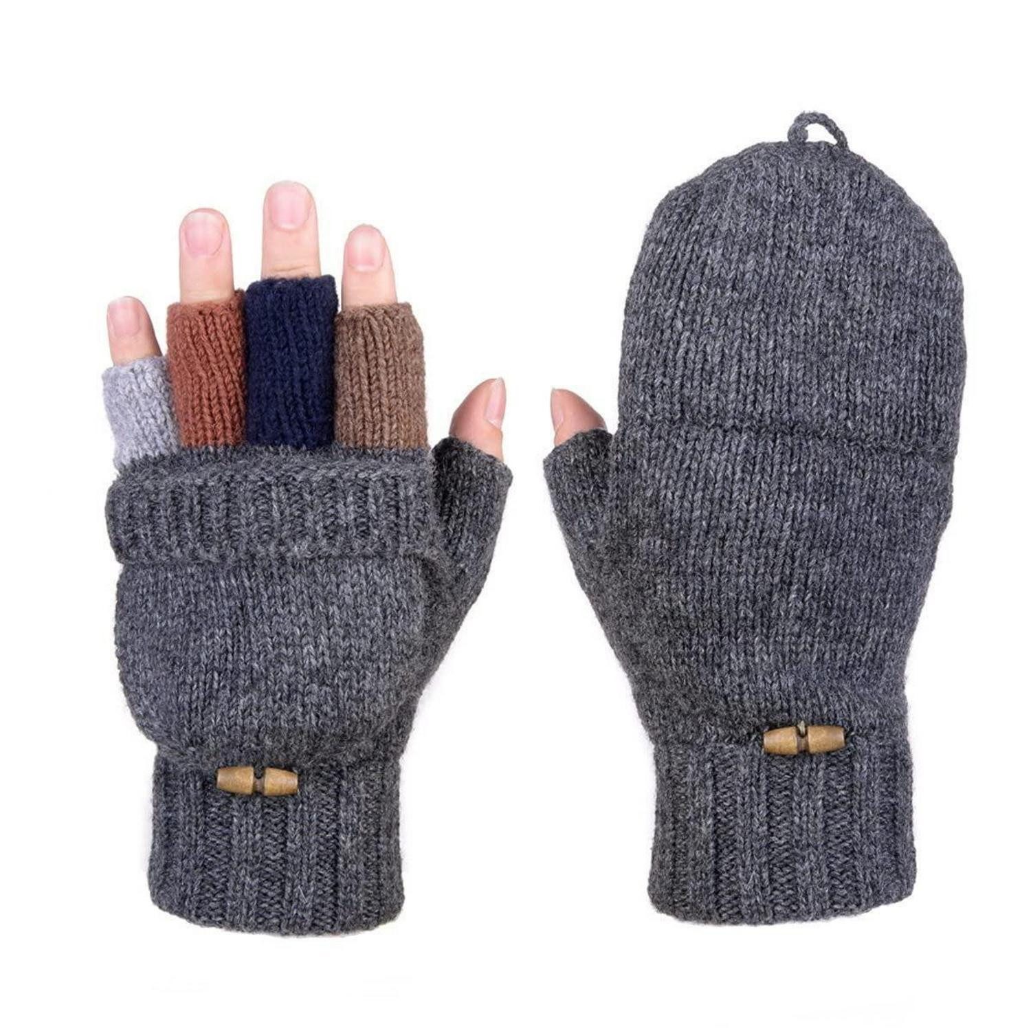 LuxusKollektion Strickhandschuhe Damen Fingerlose Strickhandschuhe Grau (1-St)