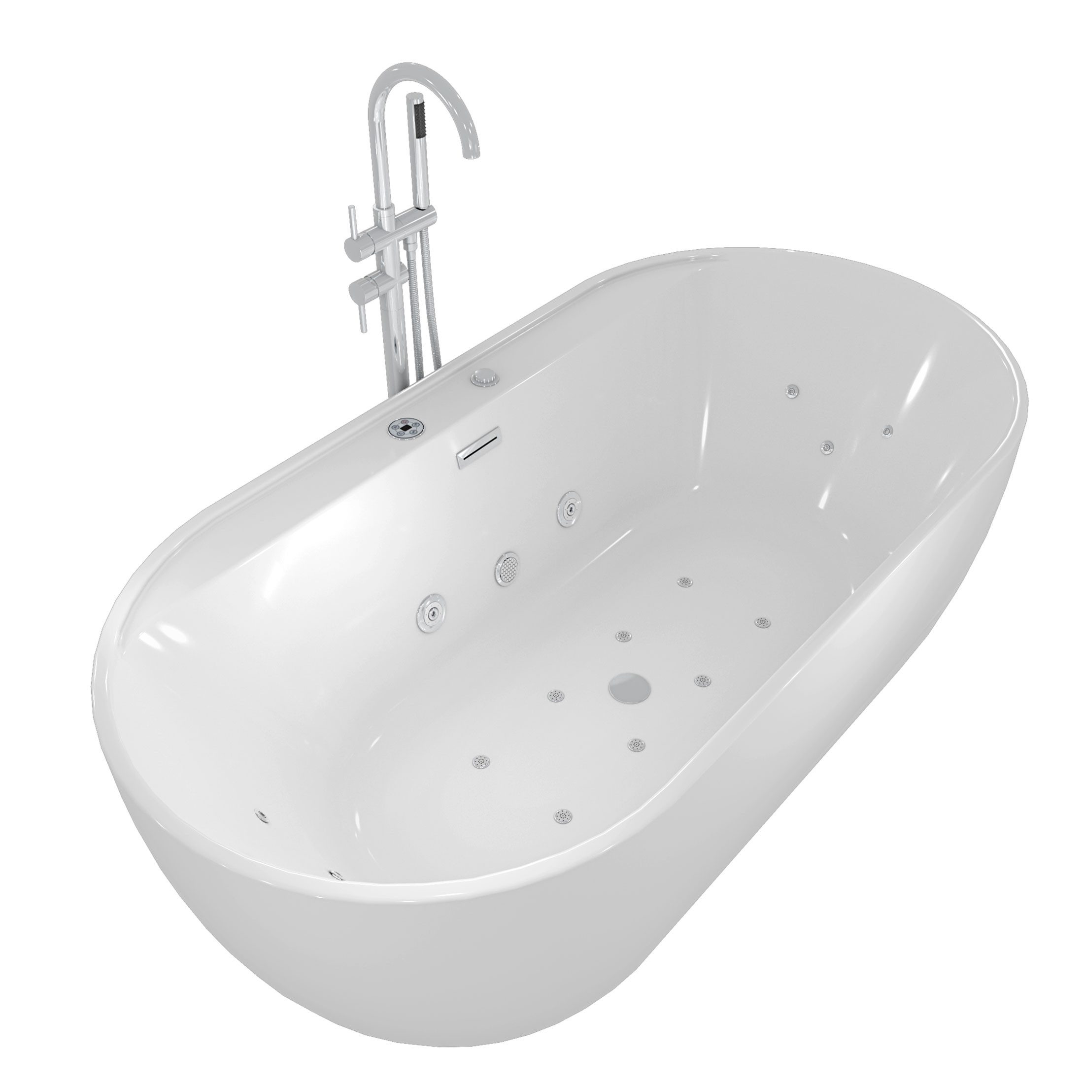 AcquaVapore Whirlpool-Badewanne Freistehende Wanne F29 180x90cm Whirlpool Luft & Wasser Armatur AF04, (1-tlg), mit Ablaufgarnitur