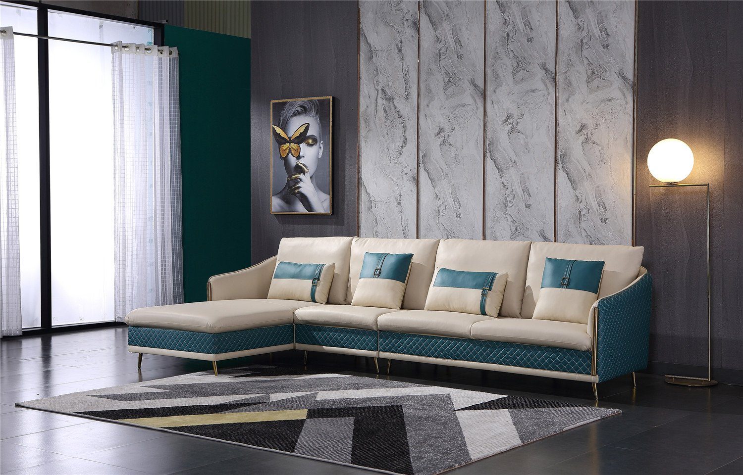 JVmoebel Ecksofa Couch Ecksofa Leder Wohnlandschaft Garnitur Design Modern, Made in Europe Blau