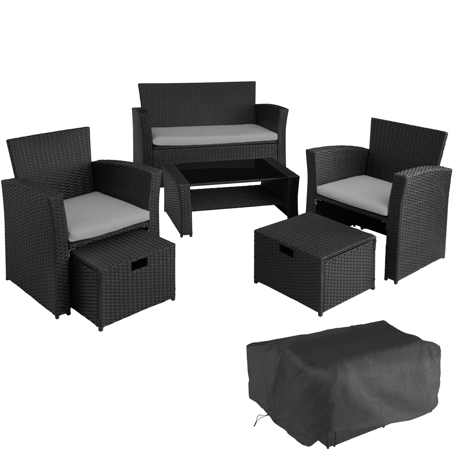 tectake Sitzgruppe Modena, (Set, 6-tlg) schwarz-grau | grau