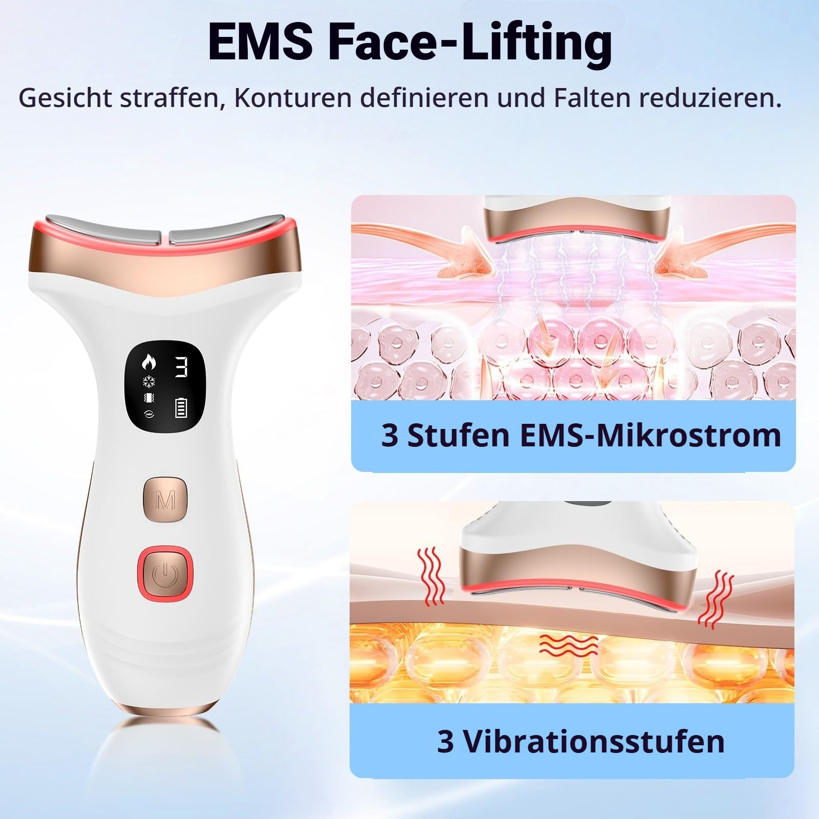 Tekoo Gesichtsmassagegerät EMS Gesichtspflege-Gerätmit, EMS und 45 °C Wärme & 7 LED-Farben, 3 Intensitätsstufen, Abschaltautomatik, Sanftanlauf