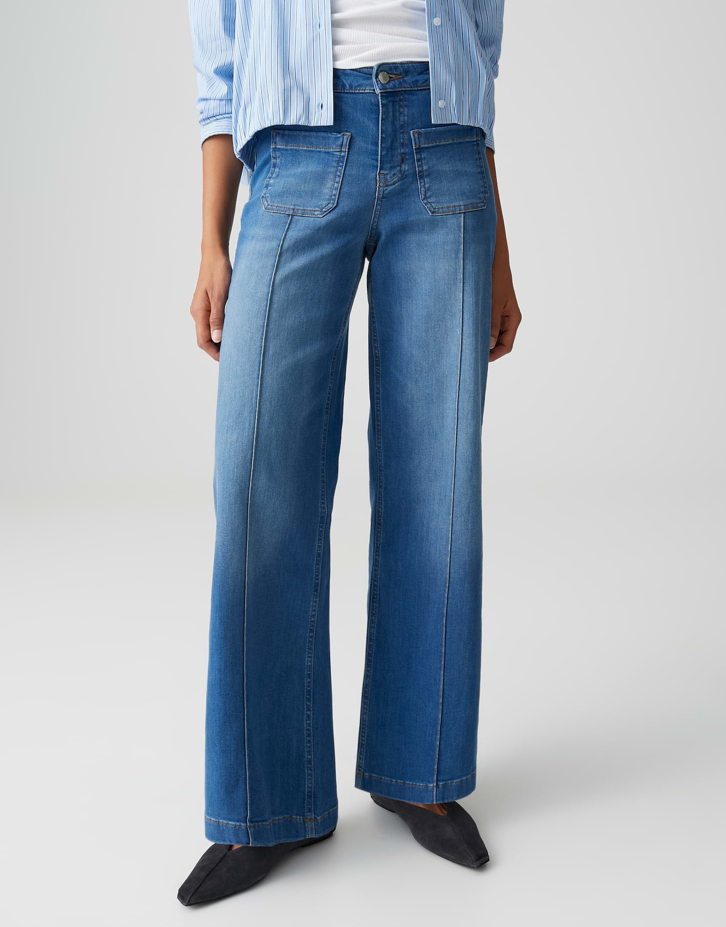 OPUS PANTS Palazzohose MELLY GROOVE aus Dry Indigo® Mid Rise Palazzo Fit, Long, leichte Used-Effekte