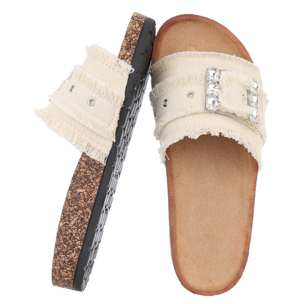 Ital-Design Komfortable Slides für Freizeit & Strand - Hohe Bequemlichkeit Pantolette (89319149) Flach Pantoletten in Beige