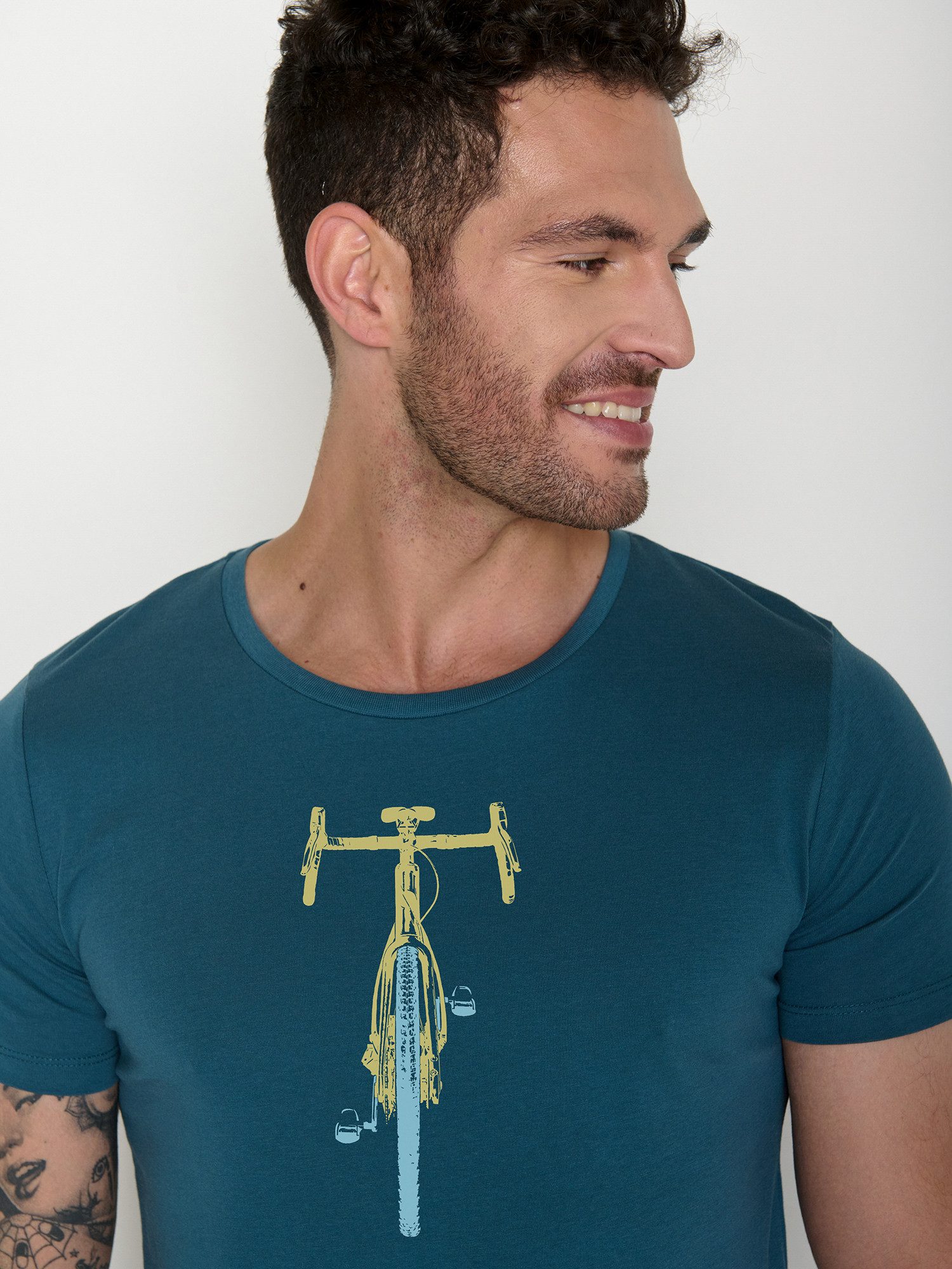 GreenBomb T-Shirt Guide Bike Front Stamp Motiv Fahrrad (1-tlg., 1) klassischer Schnitt, tailliert, Rundhalsausschnitt, Bio-Baumwolle