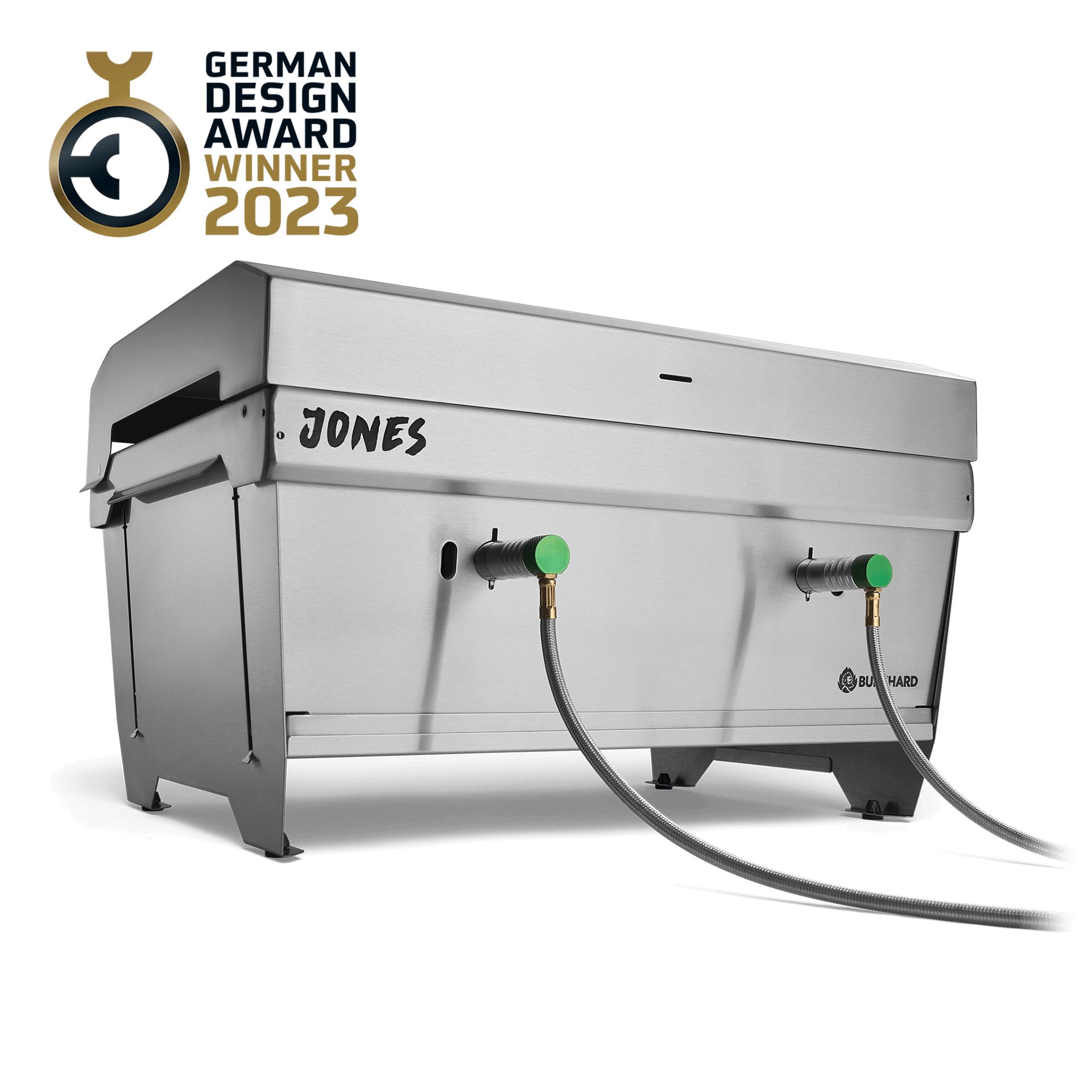 BURNHARD® Gasgrill Camping JONES Edelstahl Klappgrill mit Deckel 2-Brenner 6,4 kW, inkl. Transporttasche mit Rucksackfunktion und Multitool, Faltgrill ideal für Camping, #945835