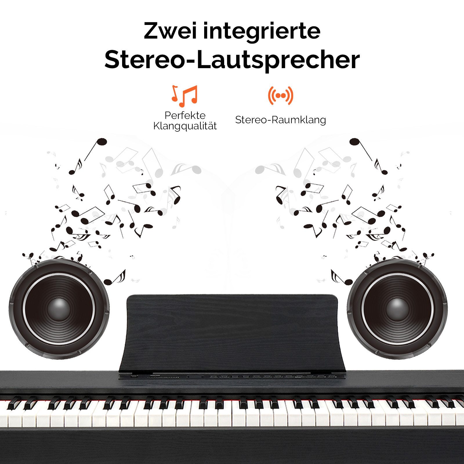 VINGLI Digitalpiano GDP-104 E Piano 88 Tasten, vollgewichtete Tastaturen, Dual Bluetooth, Digitalpiano mit Klavierständer, Weiß/Schwarz/Schwarznussbraun – Bild 3 von 5