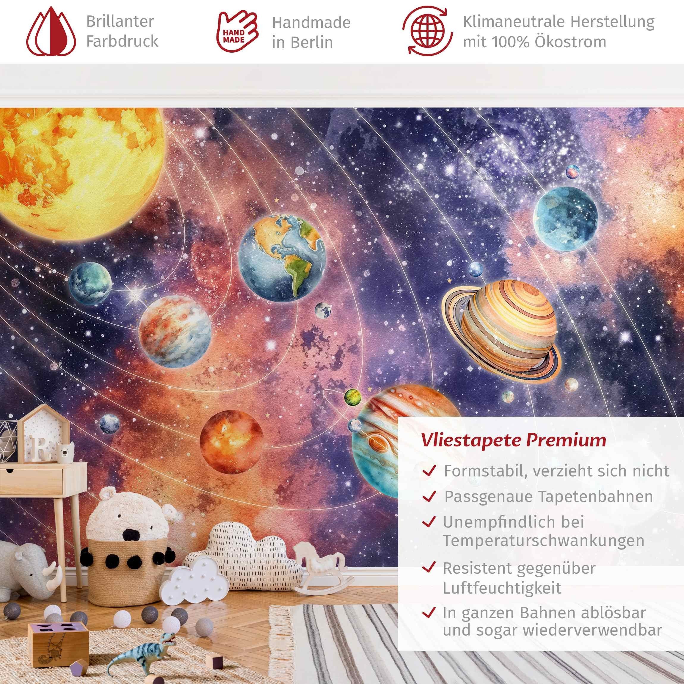 Bilderdepot24 Kindertapete Sonnensystem Aquarell Illustration Kinder günstig online kaufen