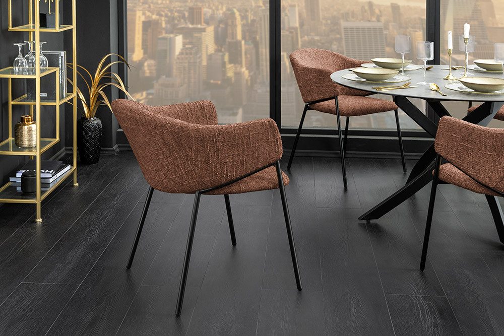 riess-ambiente Esszimmerstuhl NOBLESSE braun / schwarz - Chenille, Metallgestell, Retro, Armlehnen (Einzelartikel, 1 St), halbrunder Stuhl - ideal für Küche, Ess-, Arbeits-. Wohnzimmer & Büro