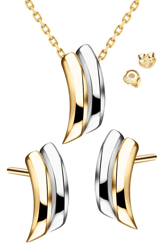 Limana Ohrring und Ketten Set Schmuckset 925 Silber vergoldet Damen Frau Halskette mit Ohrstecker (inkl. Schmuckbox), Geschenkset Idee Geschenk für Sie Frauen Damen Freundin Mutter