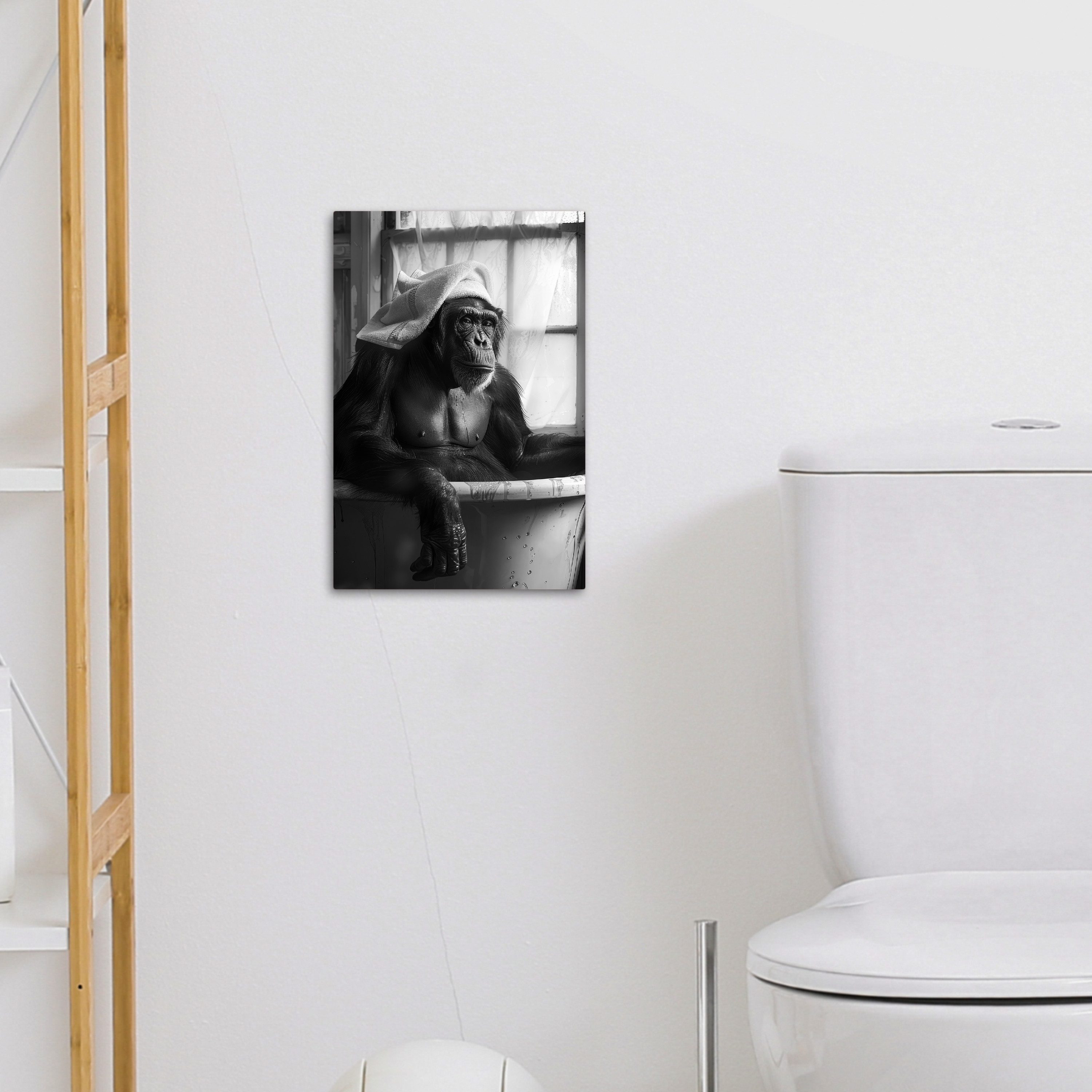 OneMillionCanvasses® Leinwandbild Affe - Tier - Bad - Schwarz - Weiß - Humor, Fotodruck (1 St), Badezimmer Deko, Bilder WC, Toilette Wanddeko 20x30 cm – Bild 4 von 5