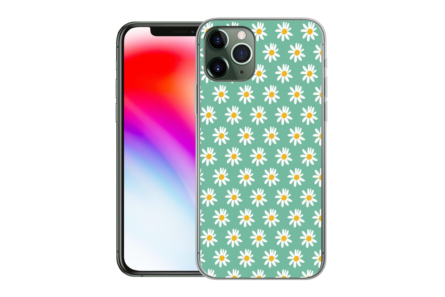 MuchoWow Handyhülle für Apple iPhone 11 Pro Gänseblümchen - Muster - Grün - Blumen, Smartphone-Bumper, Print, Handy Schutzhülle Dünn