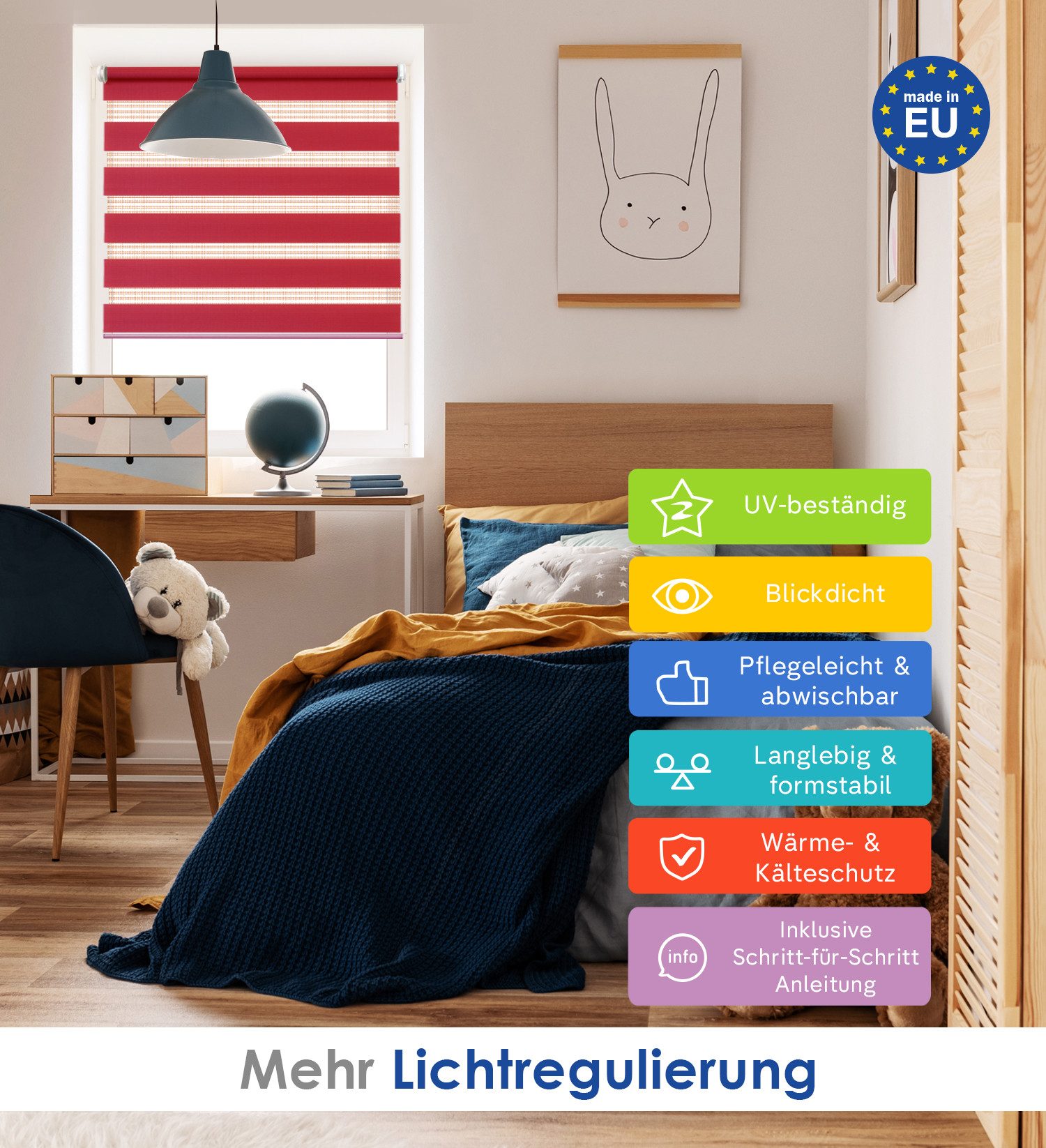 Doppelrollo Klemmfix, ohne Bohren, Sichtschutz, Rikmani, Klemm- oder Schraubmontage, Moderne Optik, Klemm- oder Schraubmontage, Sicht- und Sonnenschutz