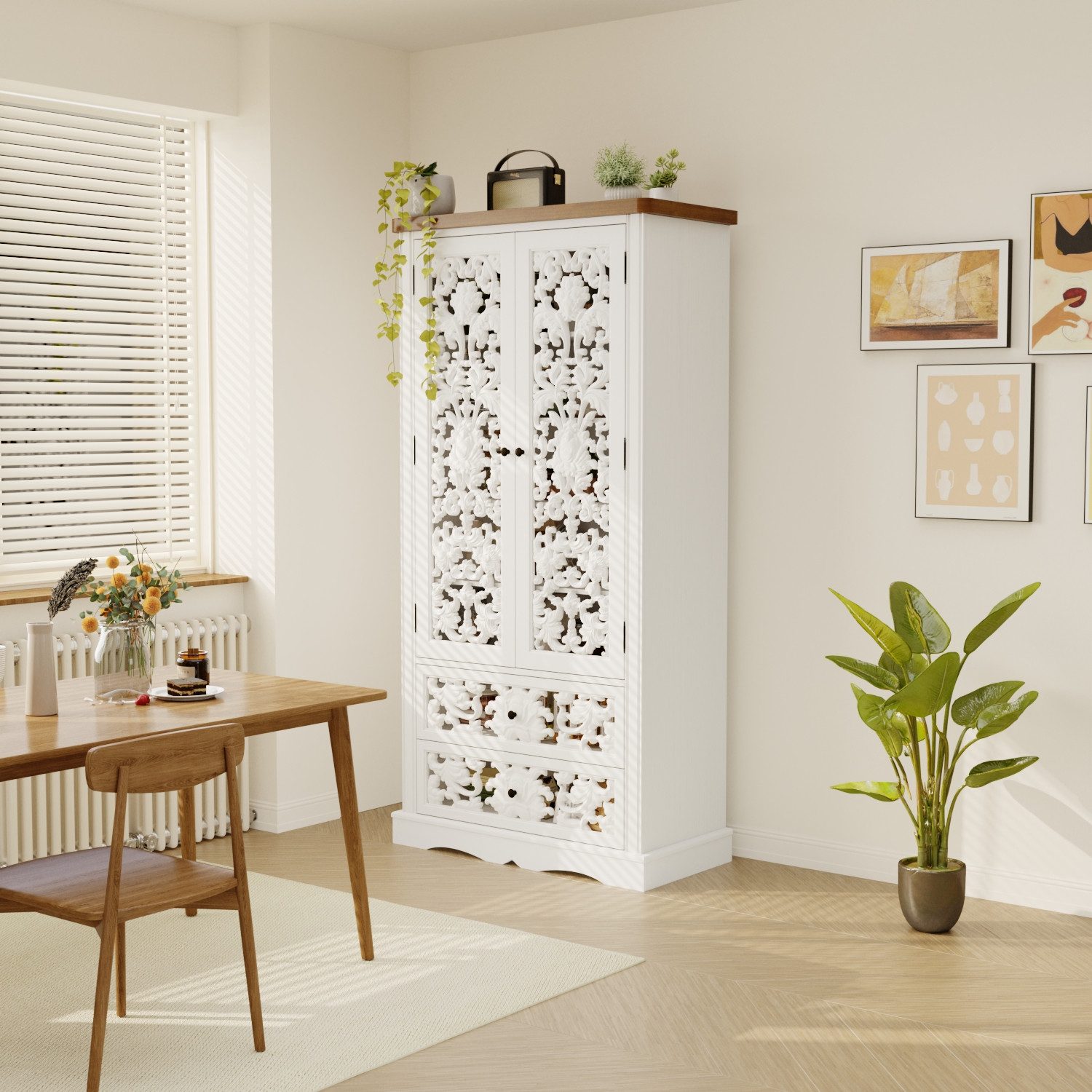 FUFU&GAGA Buffet Geschirrschrank mit geschnitzten Türen, Weiß, HDF, 84×40×1 günstig online kaufen