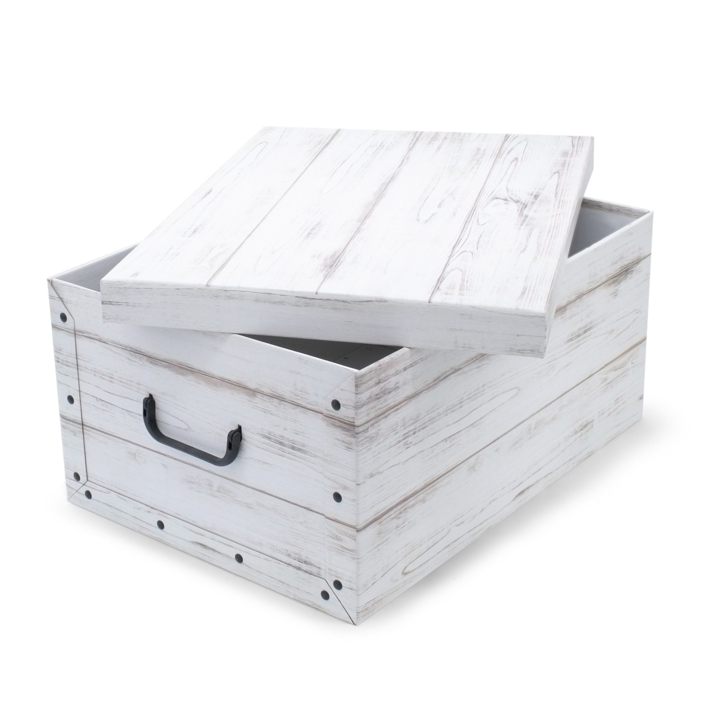 Spetebo Aufbewahrungsbox Storage Box 49x39x24 - 3er Set - Holzoptik weiß (Set, 3 St., Aufbewahrungsboxen), Stapelbox Geschenkbox