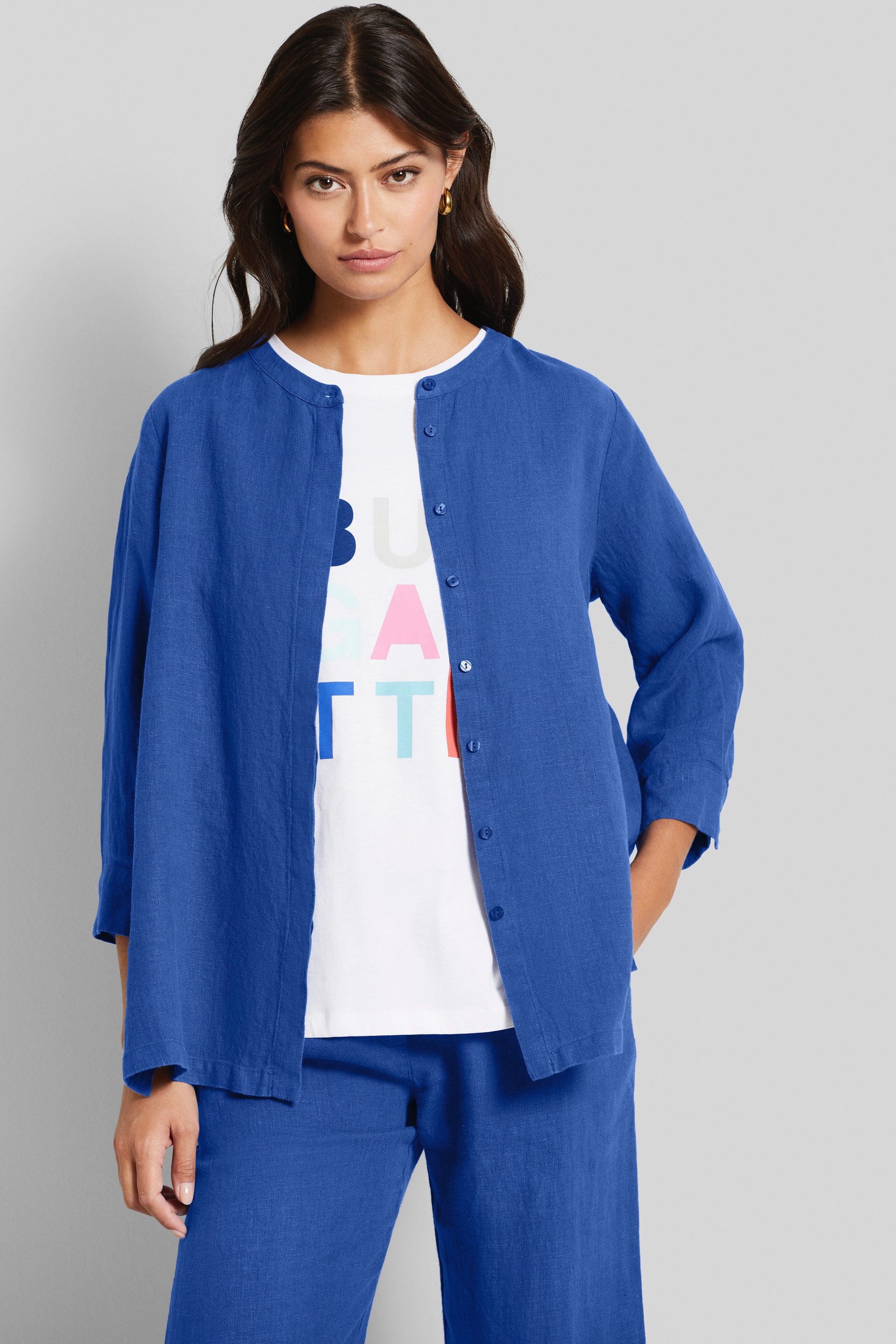 bugatti Langarmbluse mit verdeckter Knopfleiste