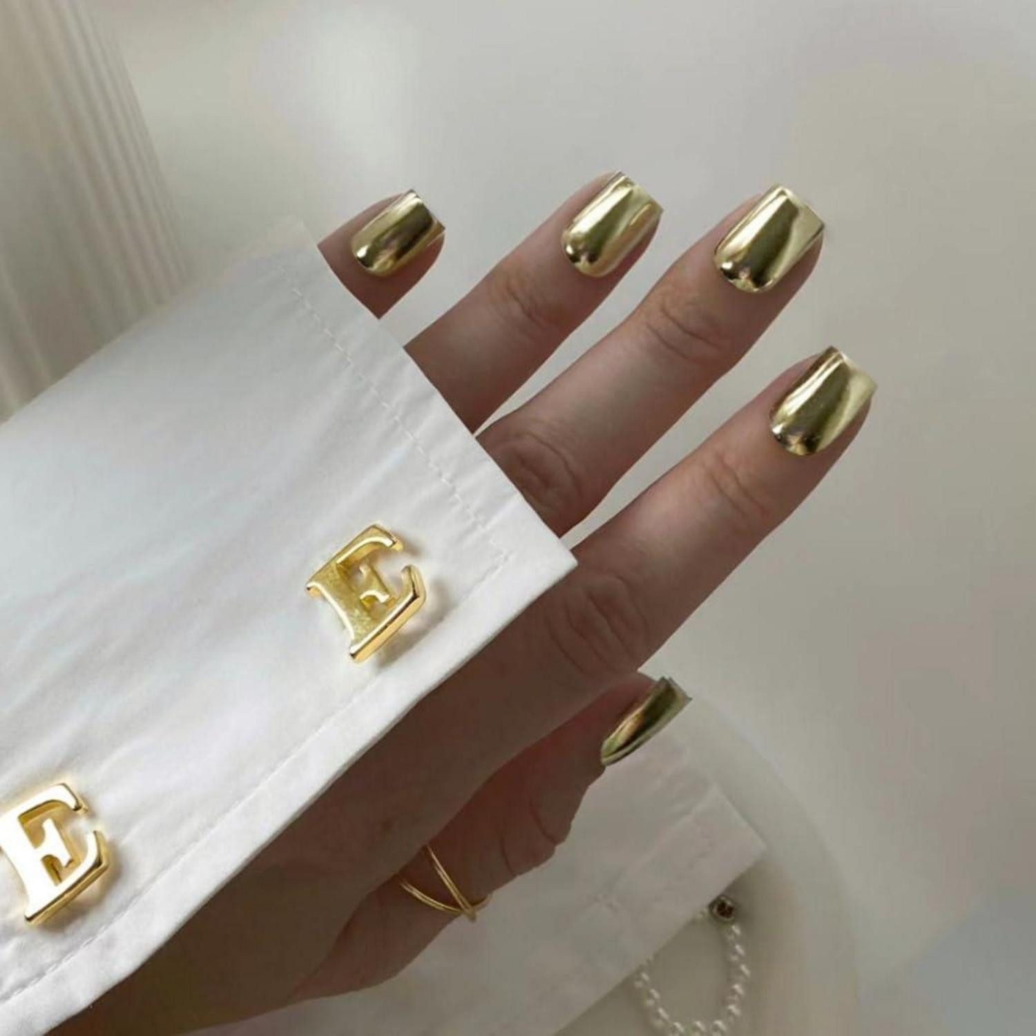 LuxusKollektion Kunstfingernägel Fingernägel Press On eckig Acryl glasiert 24 Stück Metallic Gold Kurz