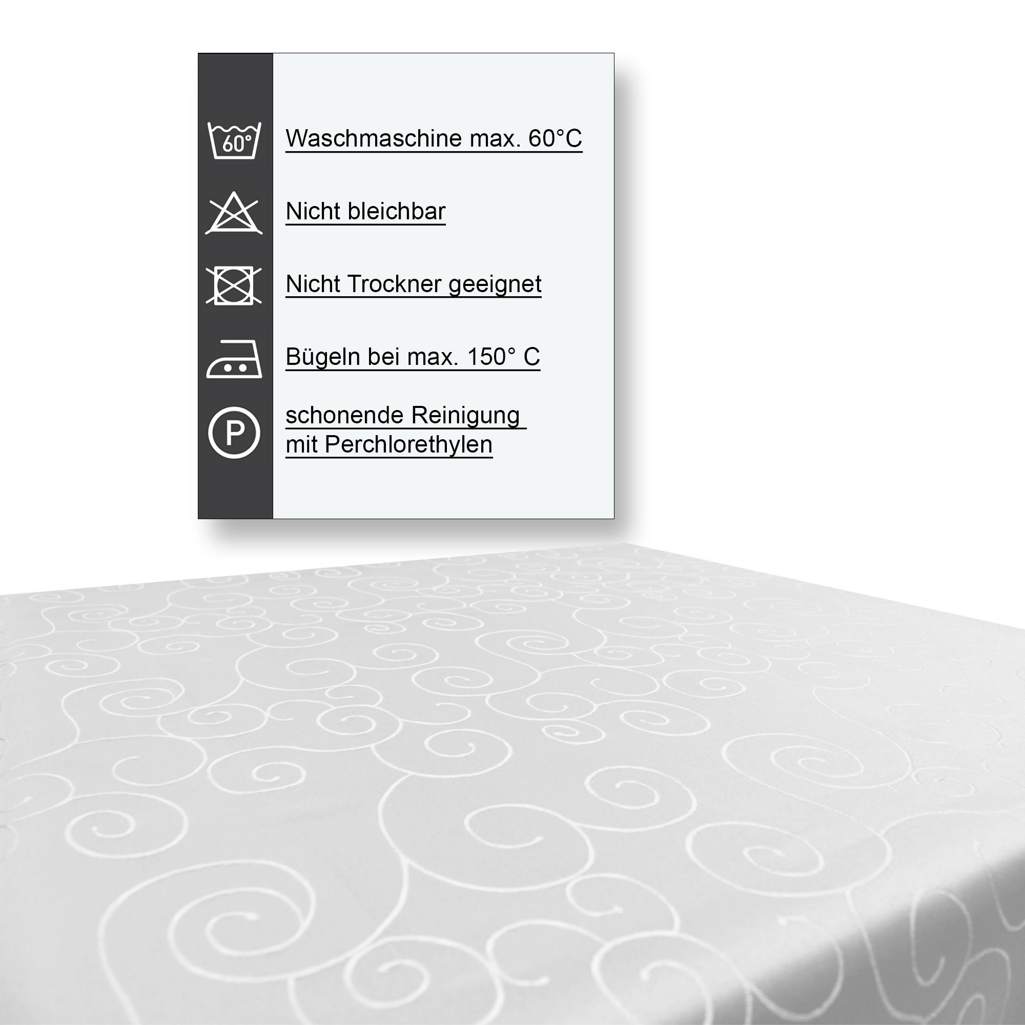 Haus und Deko Tischdecke Tischdecke Damast Ornamente eckig Circle Struktur bügelfrei pflegeleic (1-tlg) – Bild 4 von 5