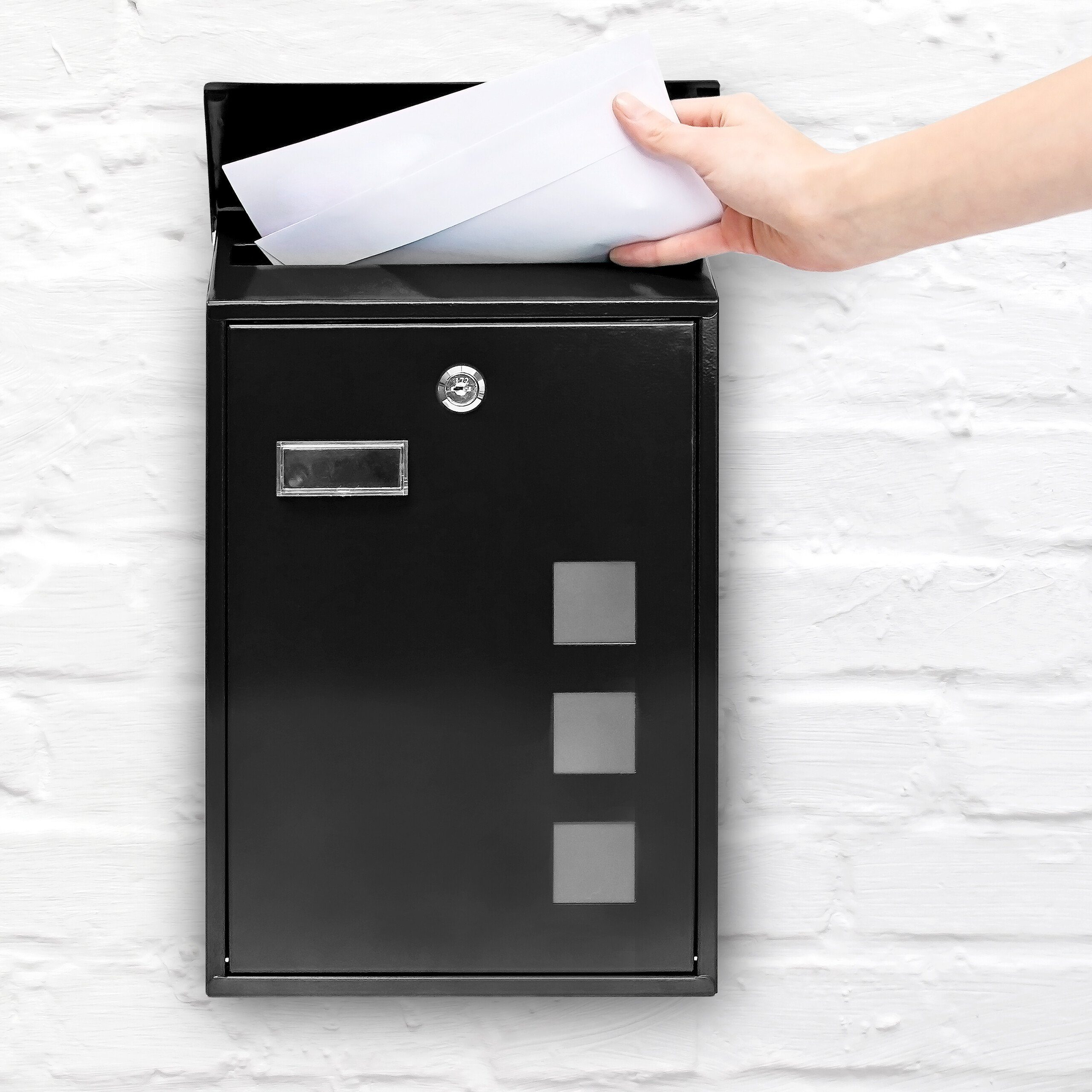 relaxdays Briefkasten 3 Fenster Farbauswahl, Schwarz günstig online kaufen