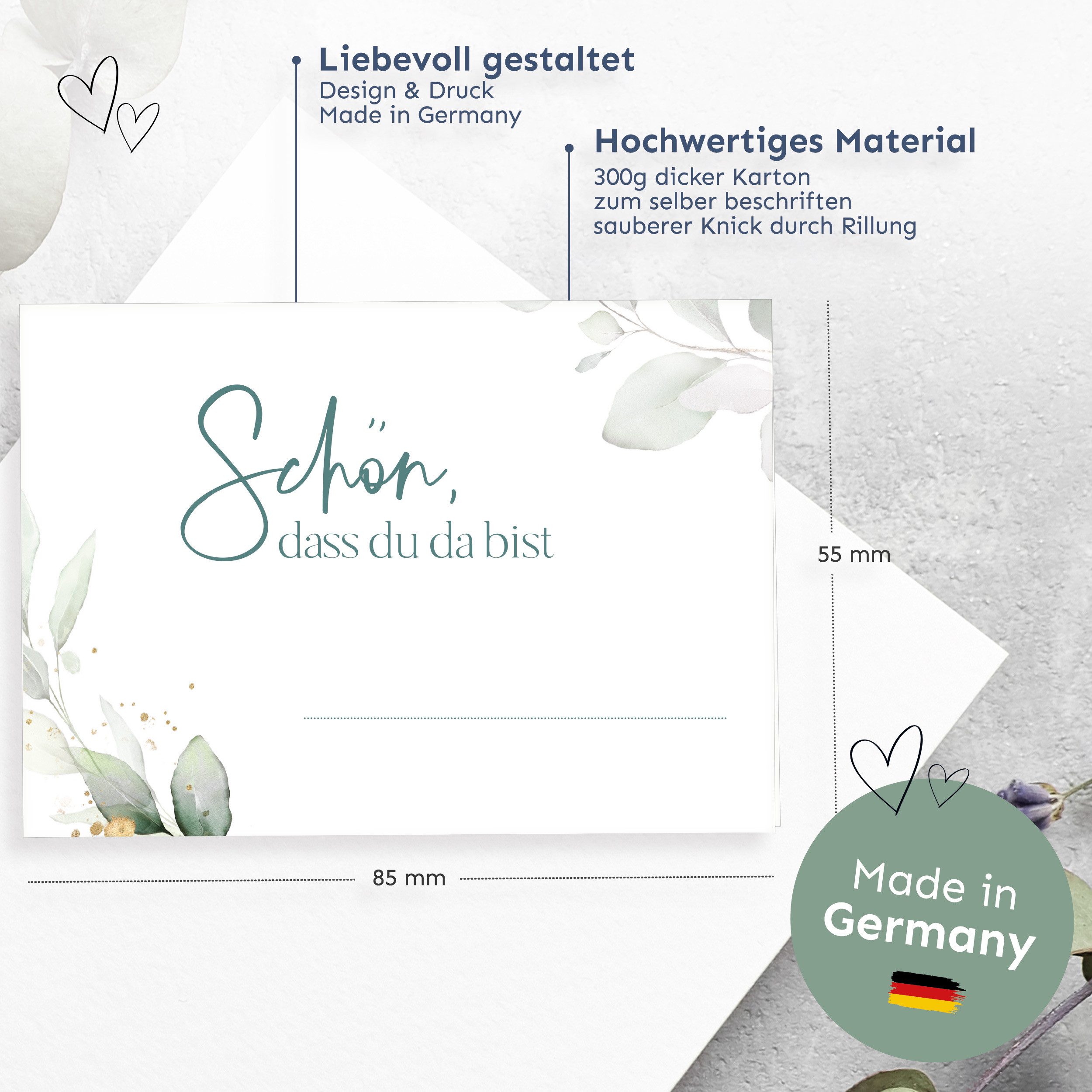 white & ivory Papierdekoration Platzkarte "schön, dass du da bist", 50 Stück, Tischkarte Hochzeit – Bild 3 von 5