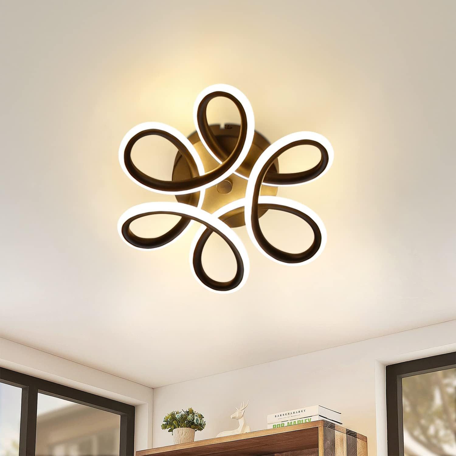 ZMH LED Deckenleuchte Geometrie Design Schwarz/Weiß Deckenlampe Modern Whonzimmer Flur, LED fest integriert, Warmweiß 3000K, klein für Wandleuchten geeignet Küchenlampe Eingang Schlafzimmer Hotel