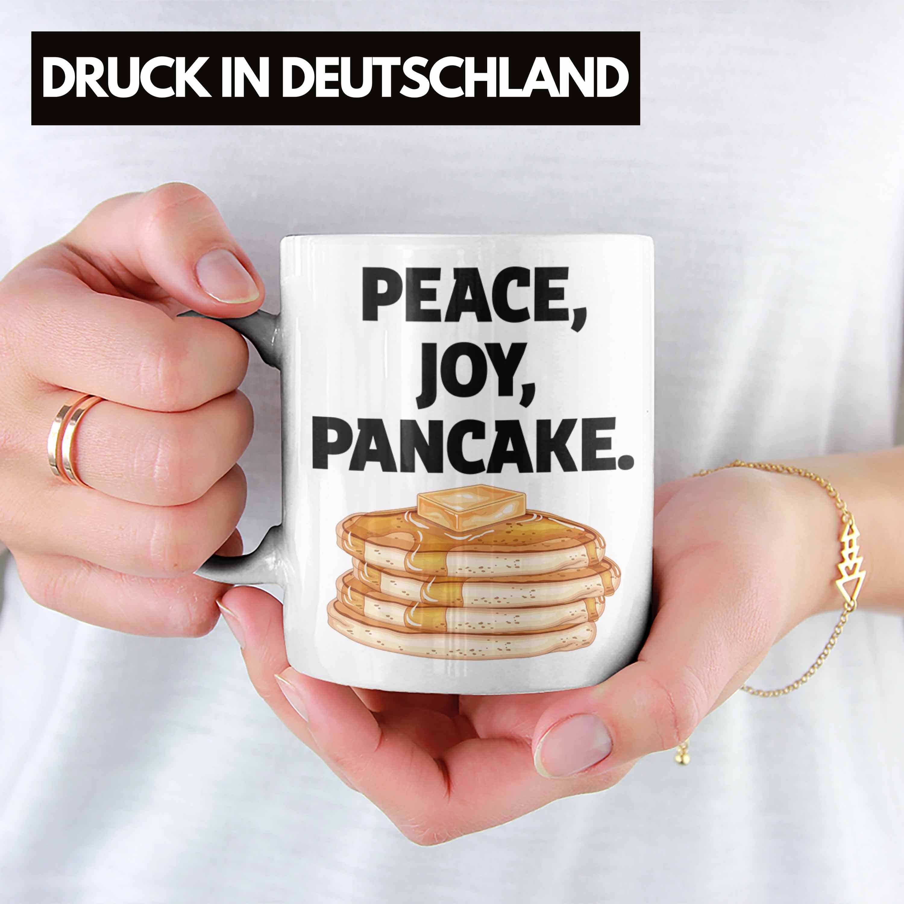 Trendation Tasse Joy Peace Kaffee-Becher Pfannkuchen Weiss Pancake Tasse Eierkuchen Geschenk