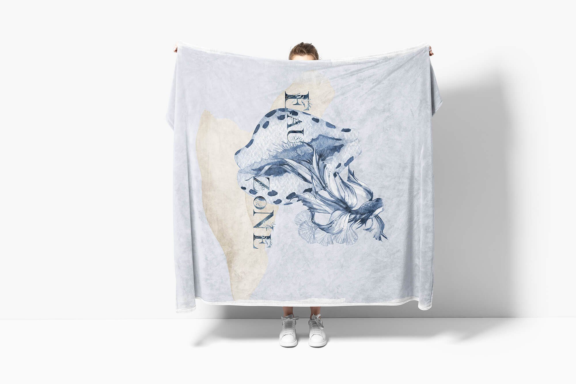 Muschel Kuscheldecke Baumwolle-Polyester-Mix Art Saunatuch Handtücher Handtuch Sinus Kunstvoll Kampffisch Unt, Strandhandtuch Handtuch Ozean (1-St),