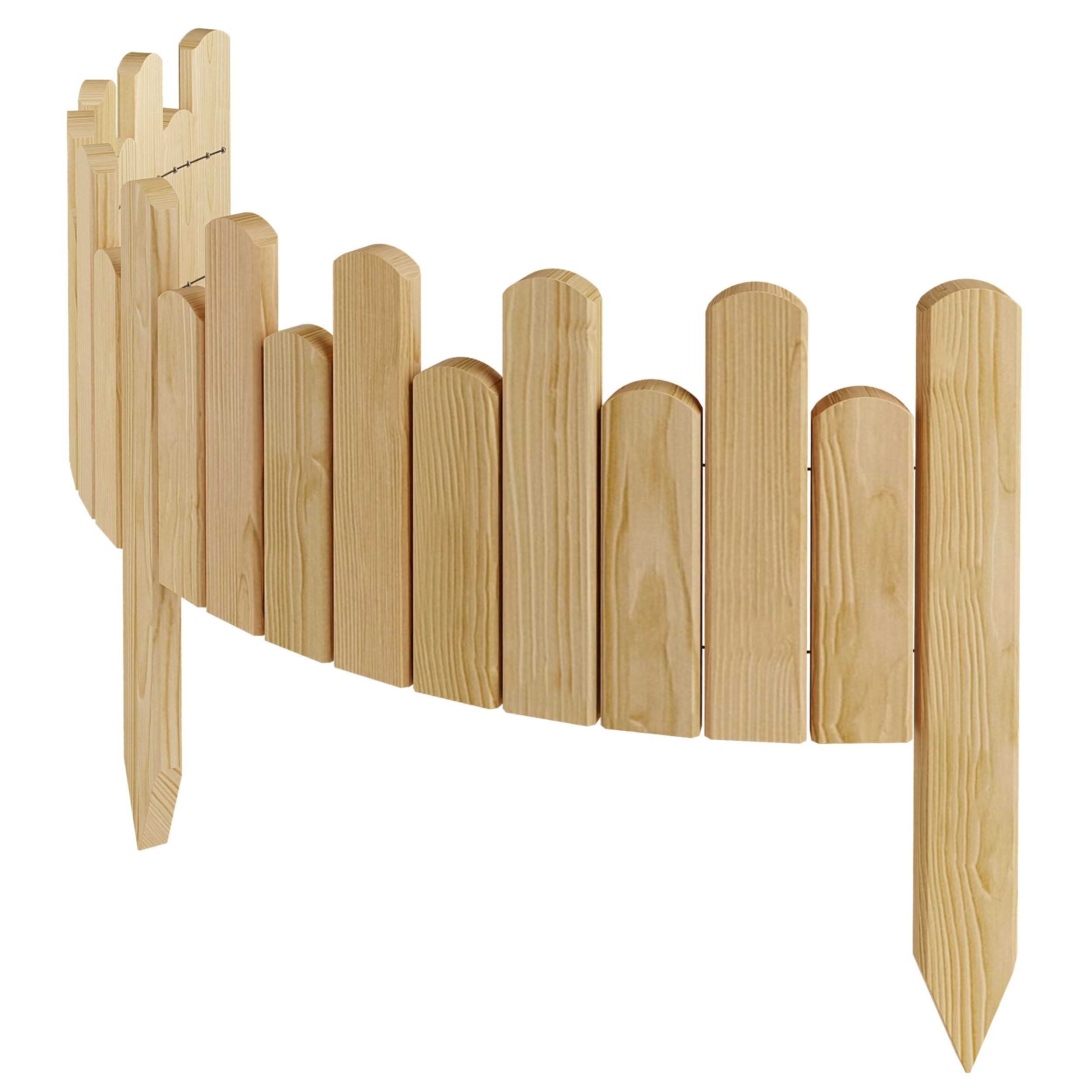 Floranica Palisade Beeteinfassung Rasenkante Flexible Holzzaun Gartenzaun Palisade, LxH: 100x20 cm, Natur, Rasenkante, Begrenzung von Blumenbeeten, Kräutergarten und Gartenwegen