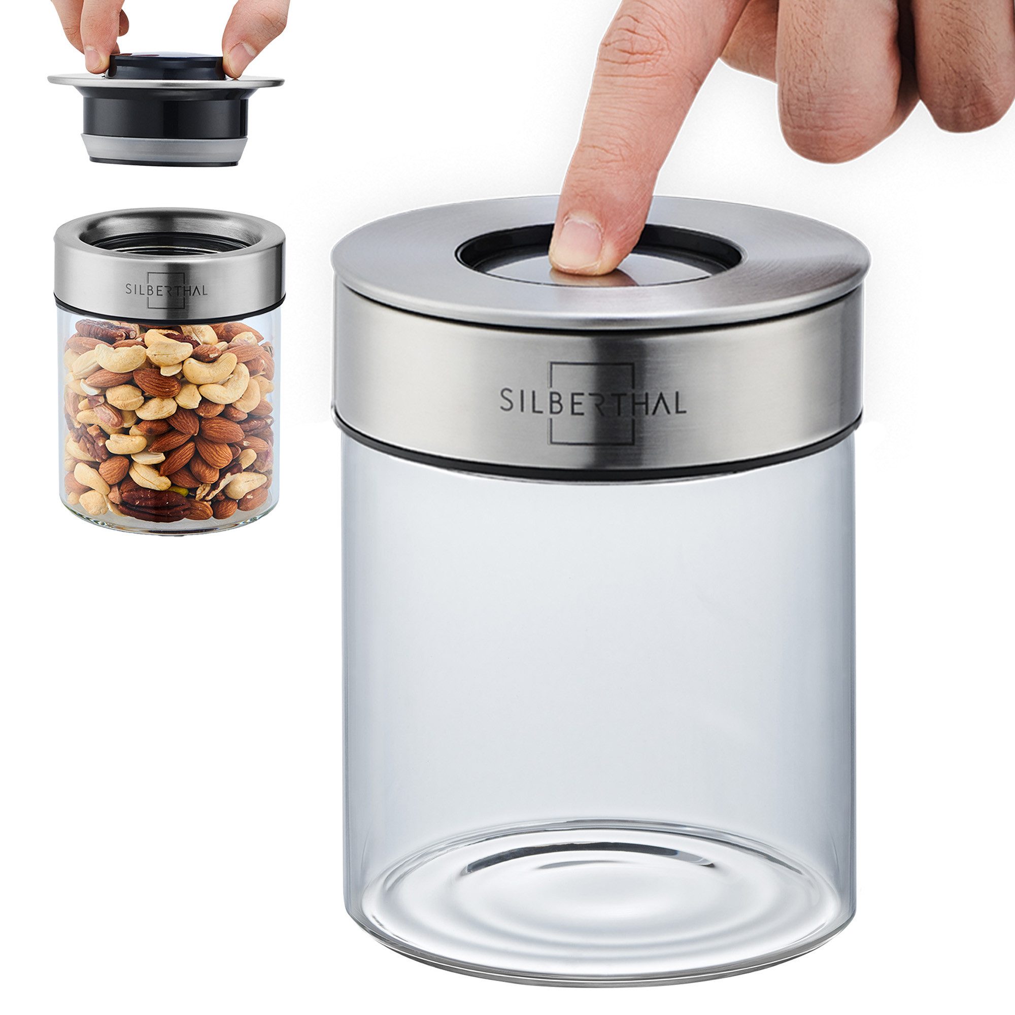 SILBERTHAL Vorratsglas 700 ml, Vorratsdose mit Klickdeckel, Glas, Edelstahl, (Einzeln, 1-tlg), Luftdicht & Mottensicher