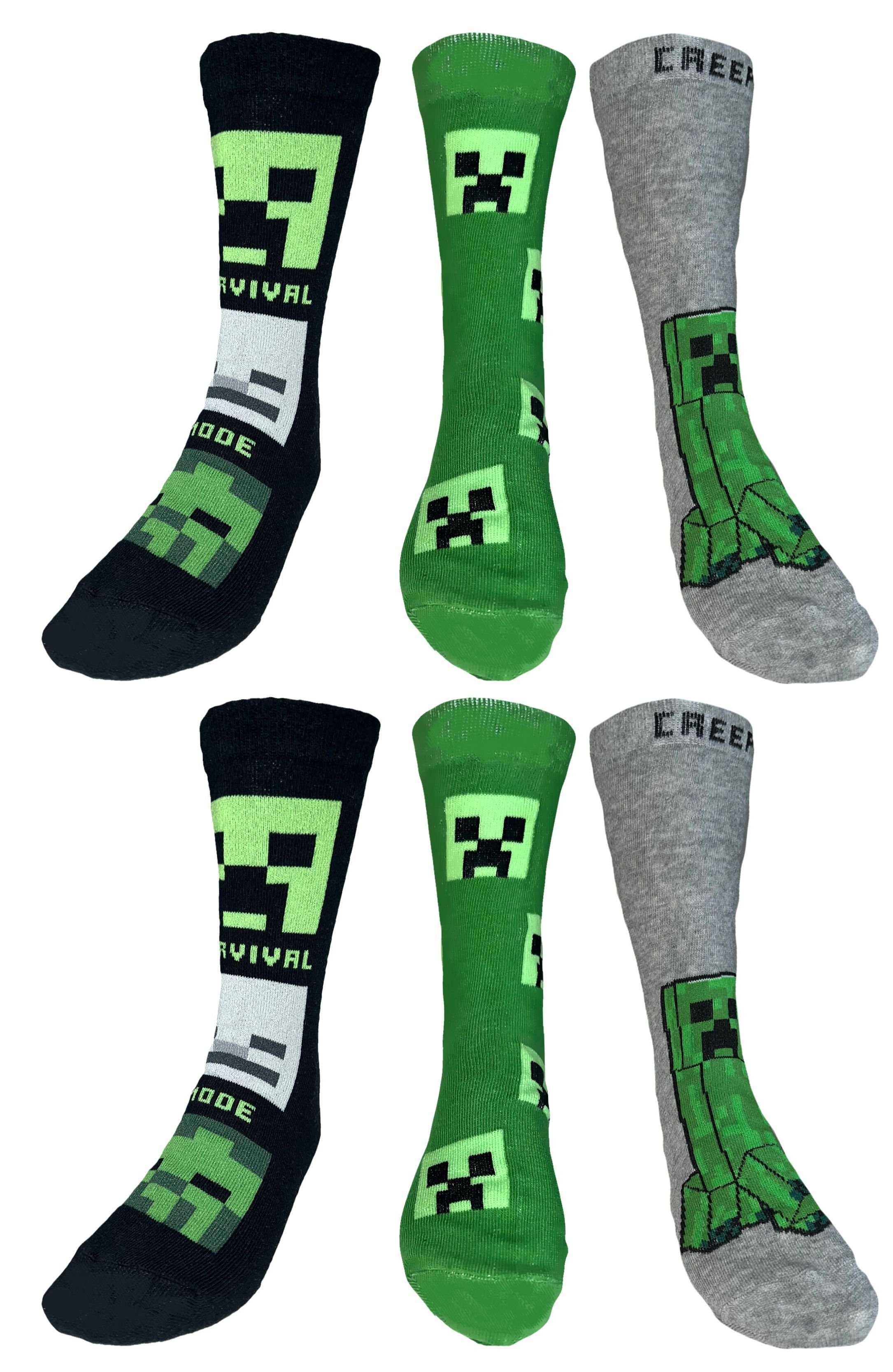 Minecraft Freizeitsocken MINECRAFT Kindersocken Jungen + Mädchen 6 Paar Gr.27/30 35/38 39/42 Minecraft Socken Kinder Jugendliche Jungen Mädchen