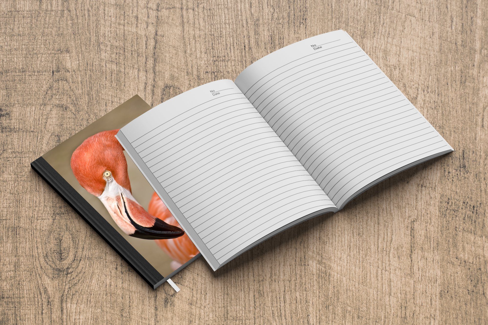 MuchoWow Notizbuch Eine Ruhe, Tagebuch, A5, in eines Haushaltsbuch 98 Seiten, Nahaufnahme Notizheft, Merkzettel, Journal, Flamingos