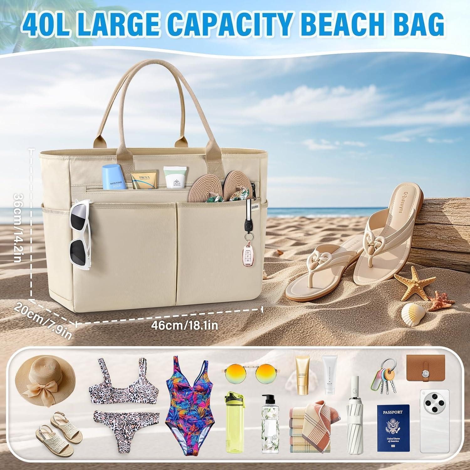 LuxusKollektion XL-Strandtasche Strandtasche XXL Wasserdicht 40L Badetasche mit Reißverschluss