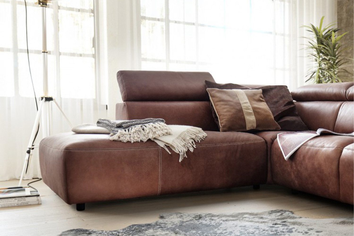 KAWOLA Ecksofa RISO, Couch L-Form rechts oder links Leder Sitztiefenverstellung, 263x240 cm