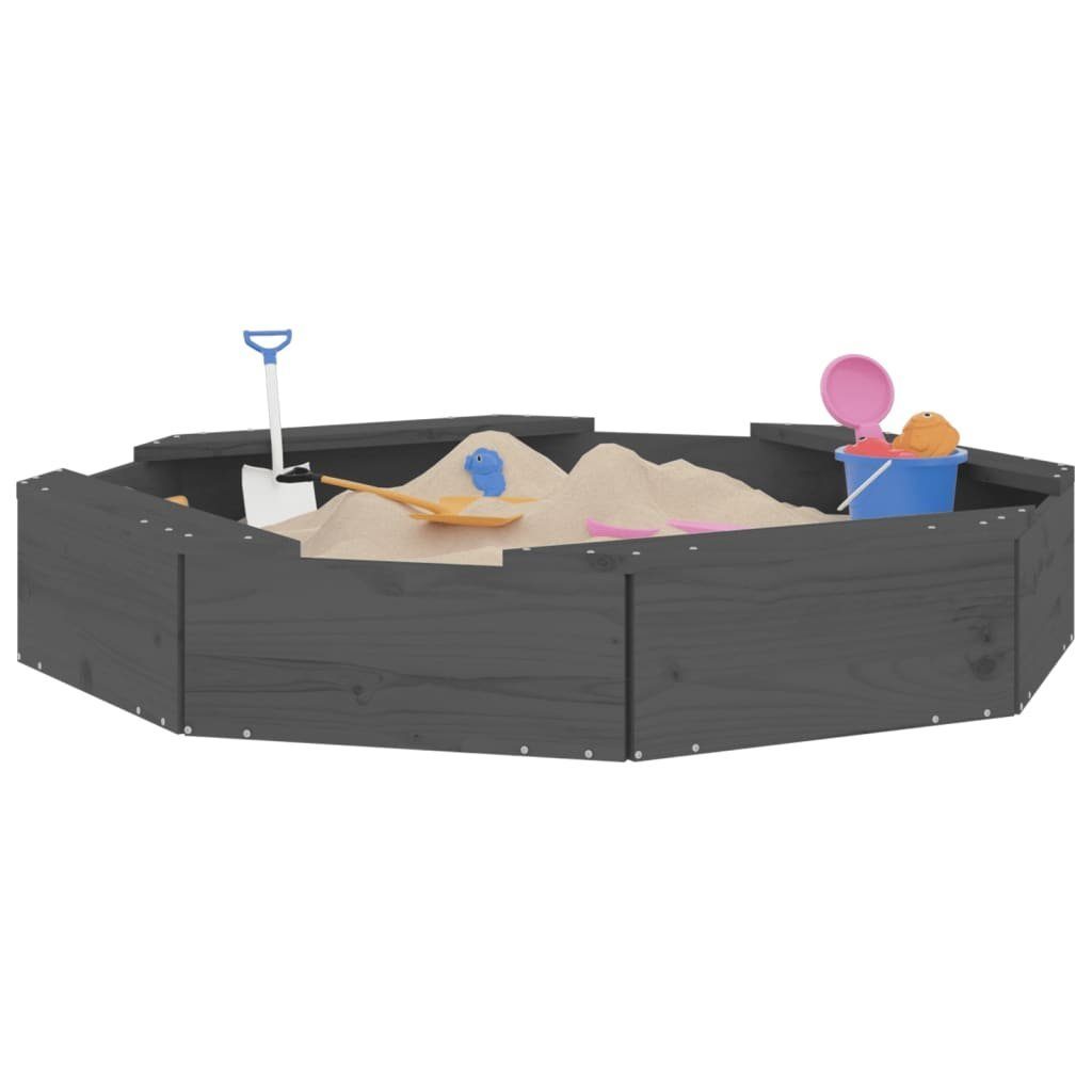 vidaXL Sandkasten 111 x 111 x 20 cm Sandkasten mit Sitzen Grau Achteck Massivholz Kiefer