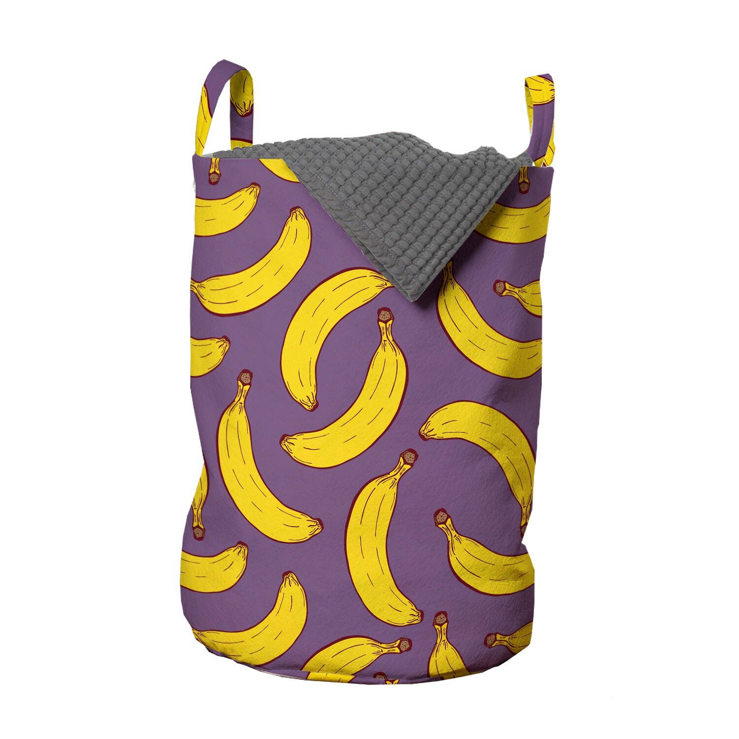 Abakuhaus Wäschesäckchen Kordelzugverschluss Waschsalons, für Wäschekorb Bananen-Frucht-Kunstwerk Violett Cartoon Griffen mit