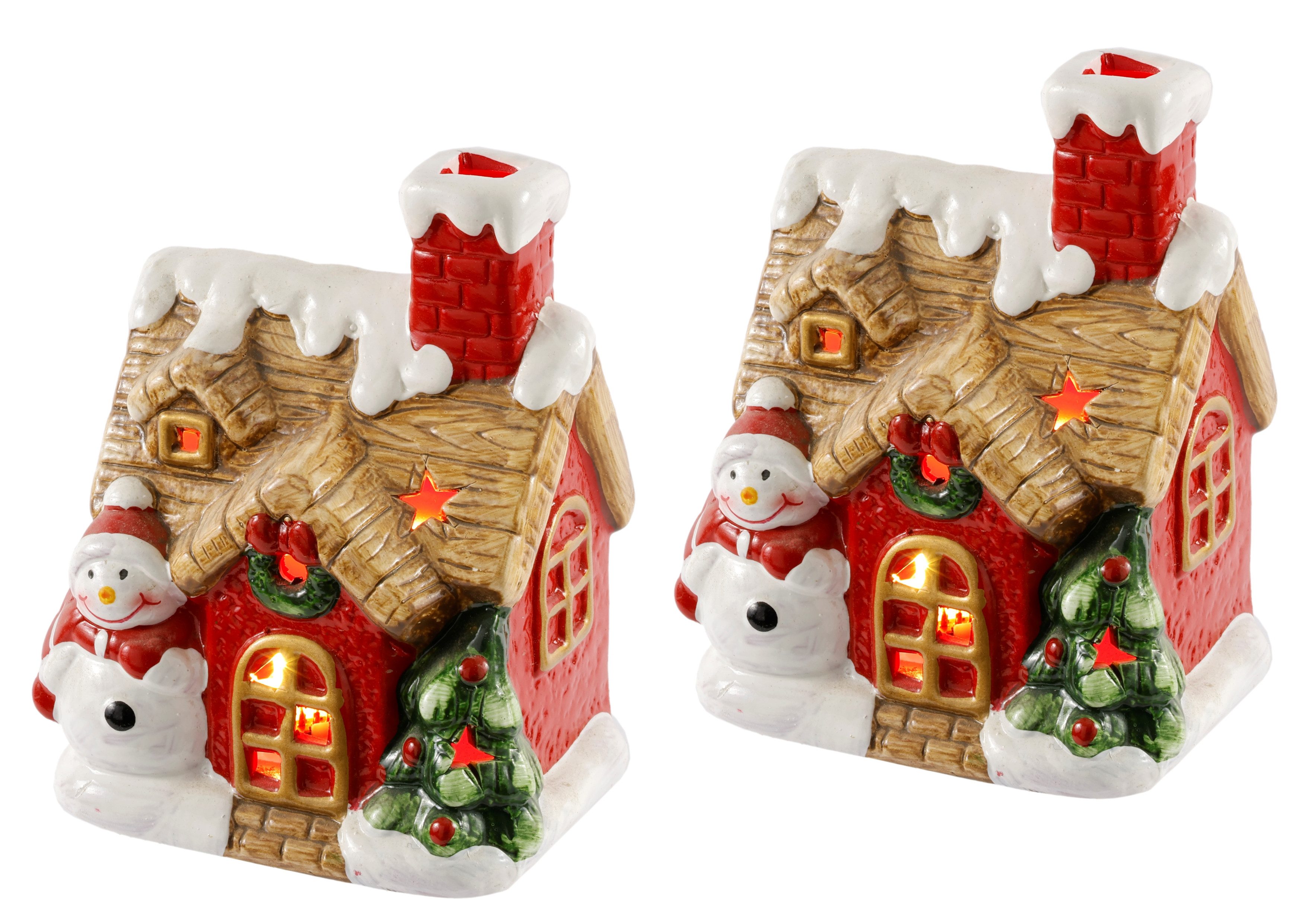 I.GE.A. LED-Dekofigur LED-Haus (1 St), Dekoobjekt LED batteriebetrieben Weiß Gold Weihnachtsdeko