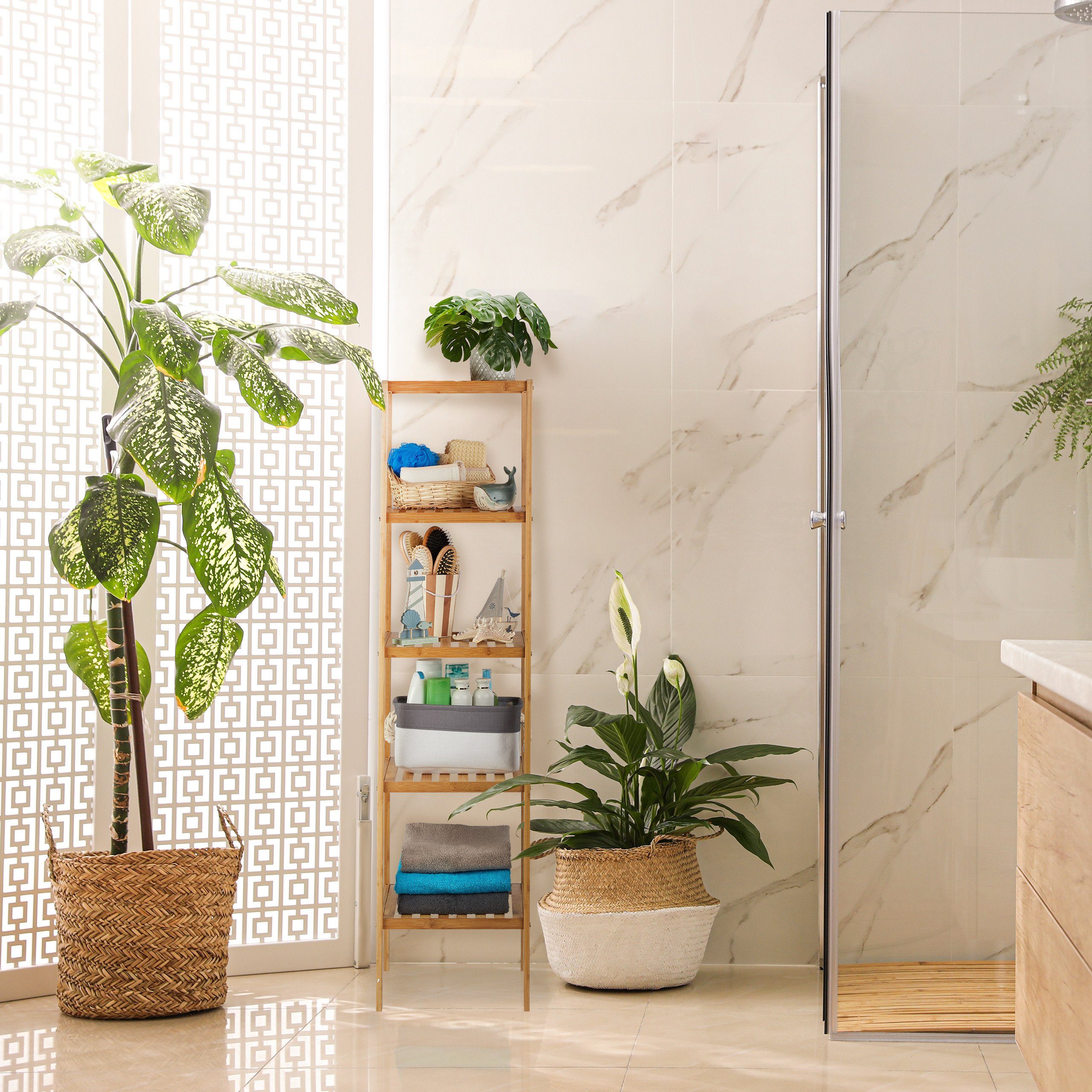 relaxdays Badmöbel-Set Badregal Bambus mit 5 Ablagen günstig online kaufen