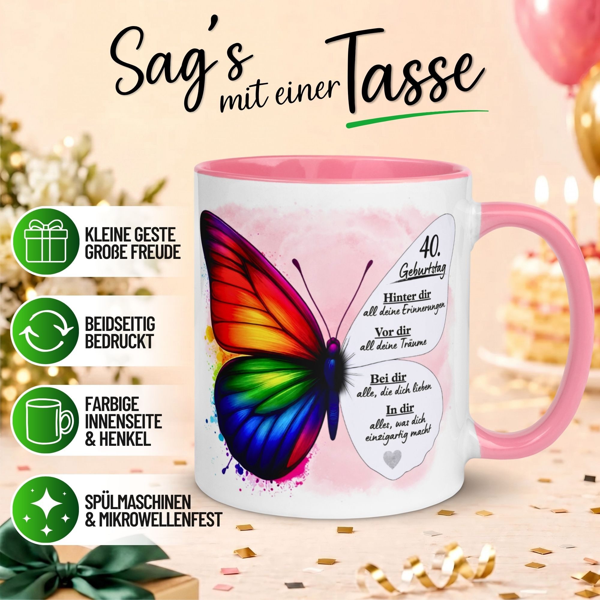 Momentals Tasse 40. Geburtstag Frau – Weil du einzigartig bist – Geburtstagsgeschenk, Gratis Versand · Links-&Rechtshänder · Spülmaschinenfest