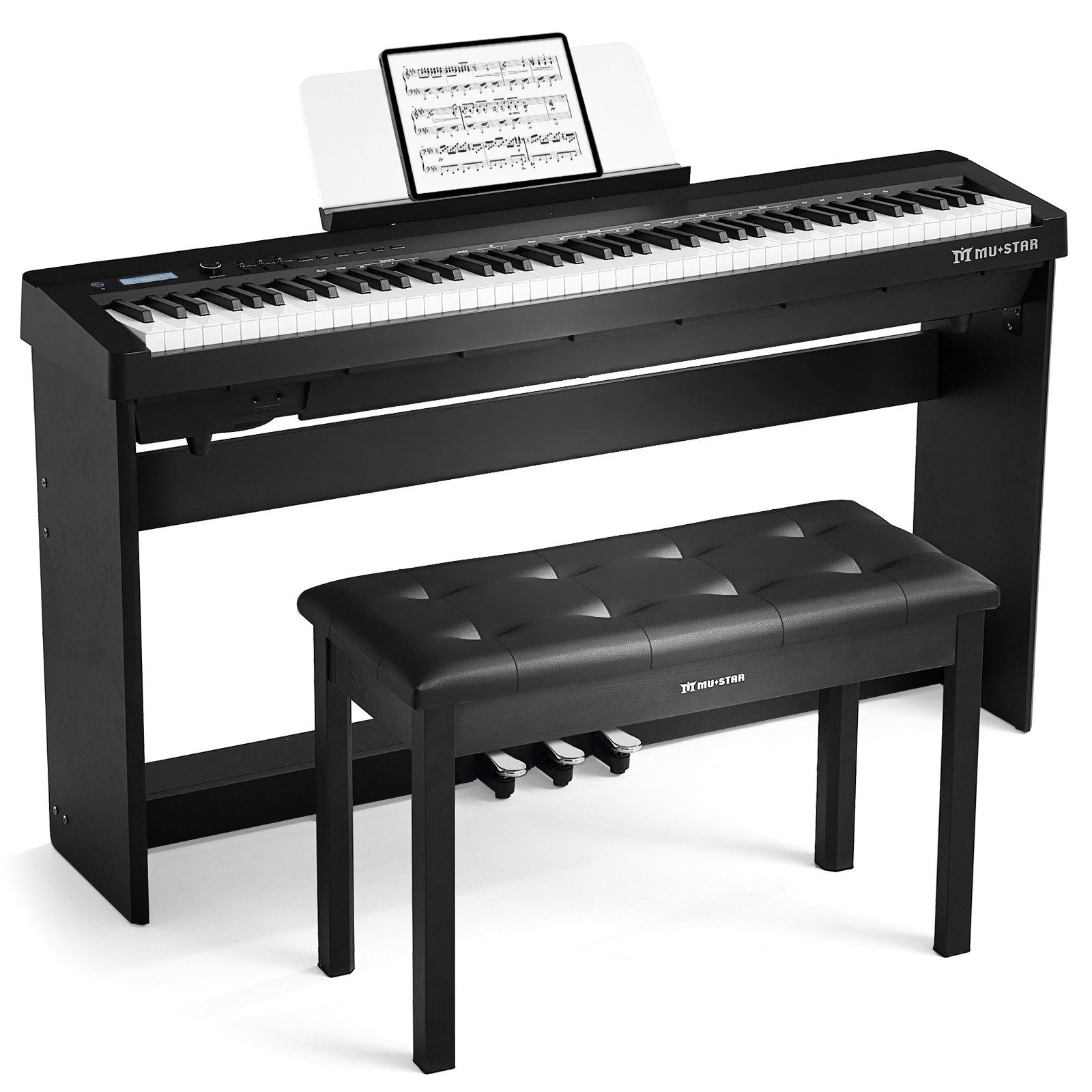 MUSTAR Digitalpiano mit Hammermechanik, 3 Pedalen & USB/MIDI, 88-Tasten (2-St., mit Klavierbank), 3 Pedale Adapter, Dual Transpose-Funktion, Hammermechanik