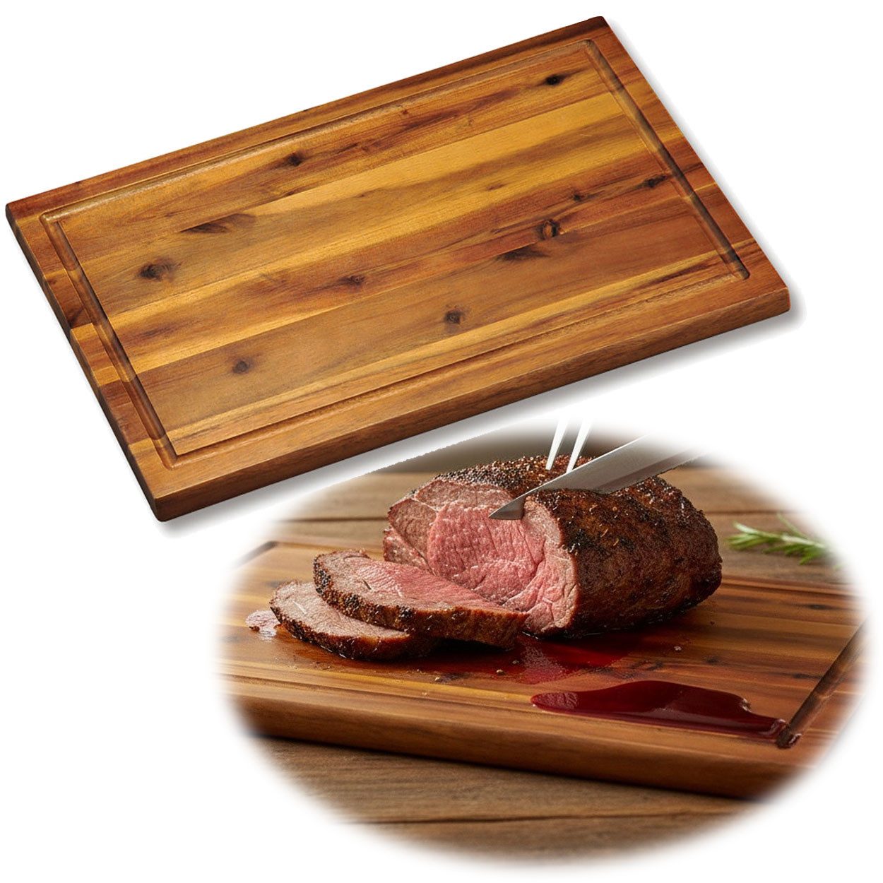 LS-LebenStil Schneidebrett Profi XL Holz Tranchierbrett 40x26cm Akazie Küchenbrett Holzbrett, Holz, (Servierbrett Brotschneidebrett Vesperbrett, 1-St., Käsebrett Hackbrett Holzbrett), Wurstbrett Chopping Board Fleisch Steak Küche groß