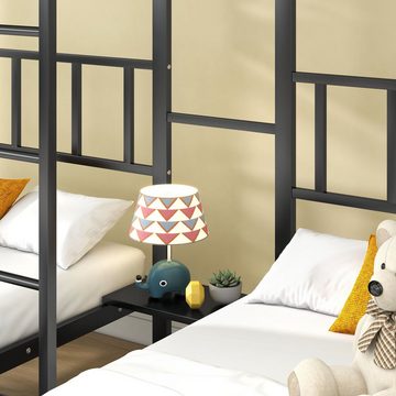 SOFTWEARY Etagenbett mit 3 Schlafgelegenheiten und Lattenrost (90x200 cm), Metallbett mit Rausfallschutz