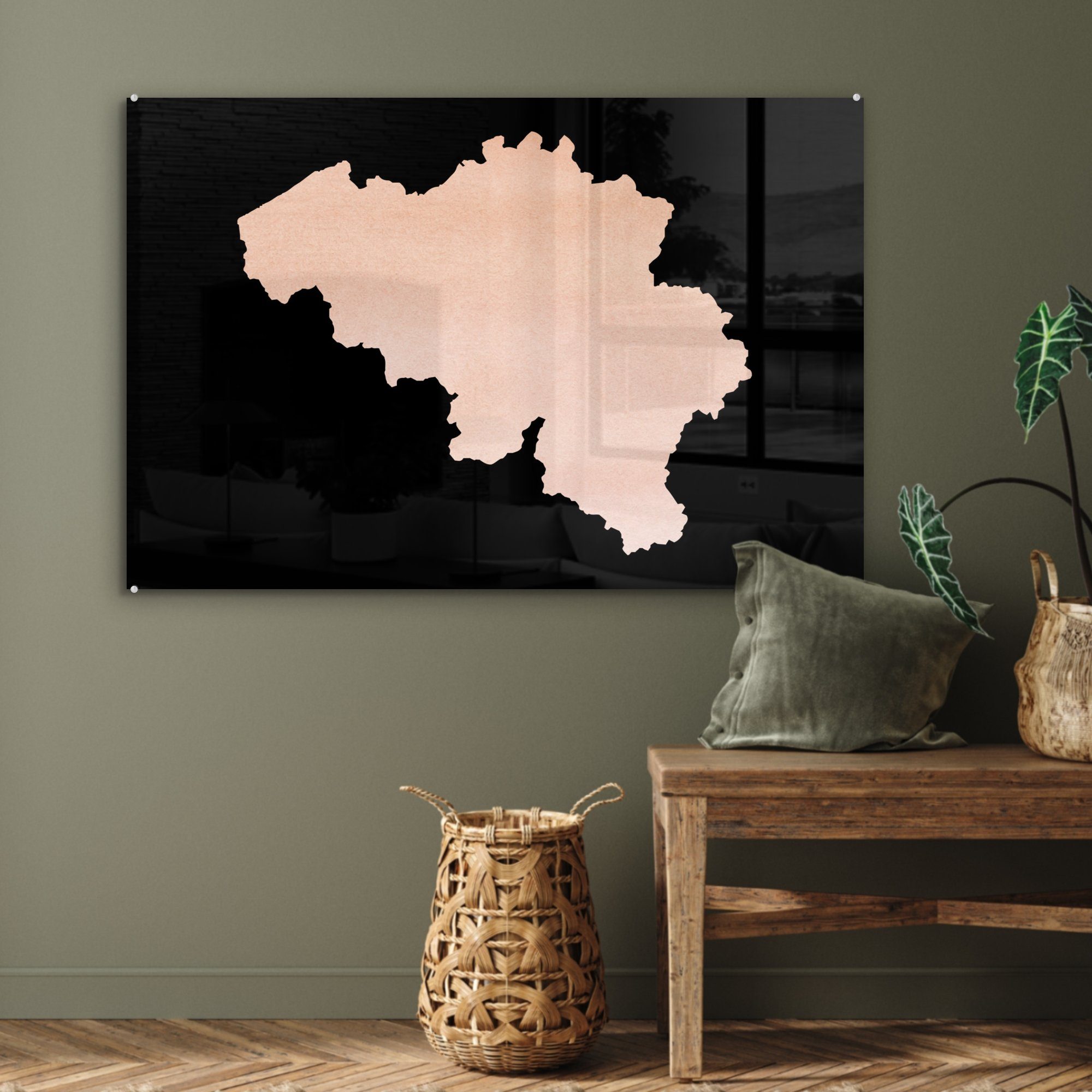 - MuchoWow Karte Wohnzimmer Belgien Acrylglasbild Rosa, & Acrylglasbilder Schlafzimmer - St), (1