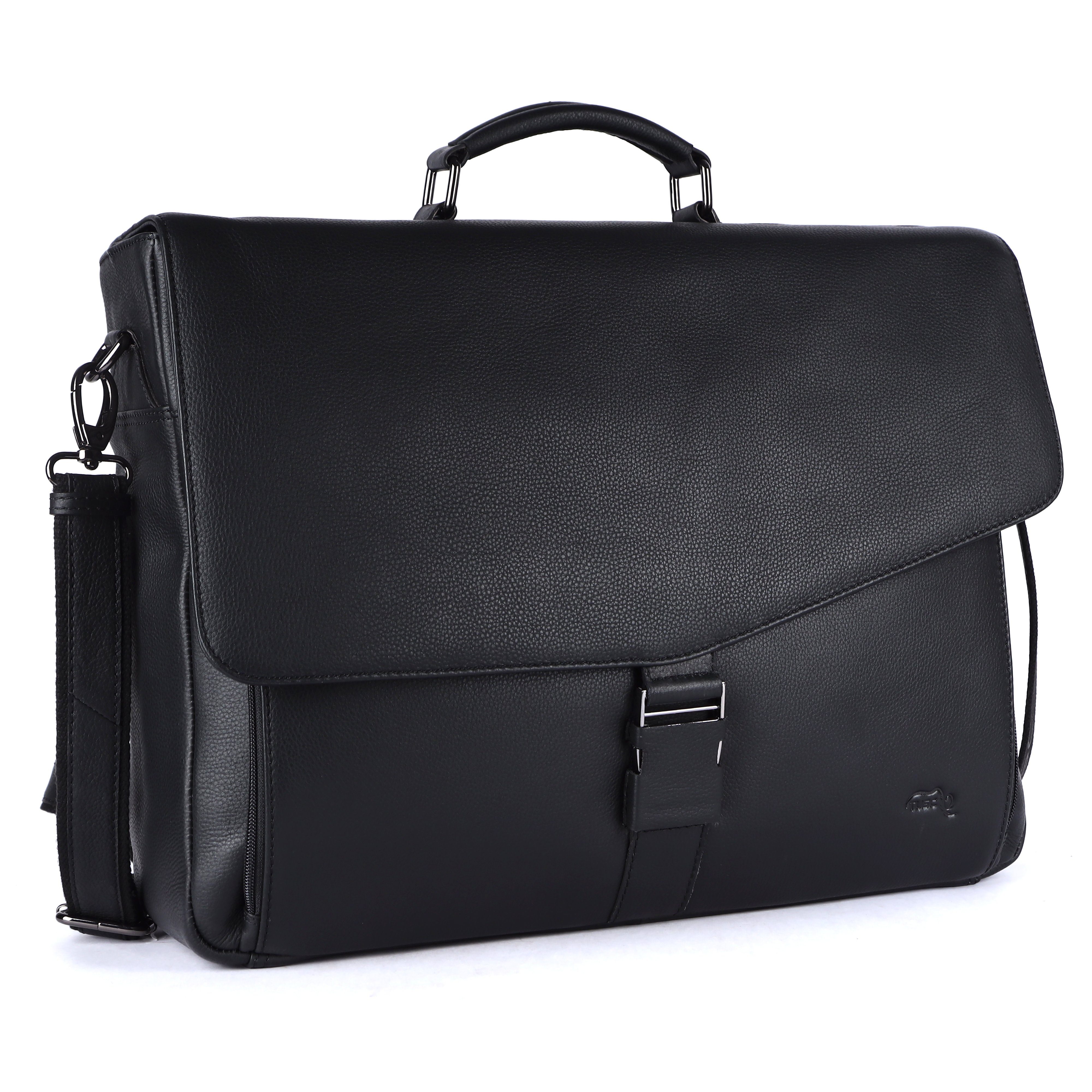 TUSC Businesstasche Zeron, Premium Ledertasche für Laptop bis 17,3 Zoll mit Vintage Stil Charcoal