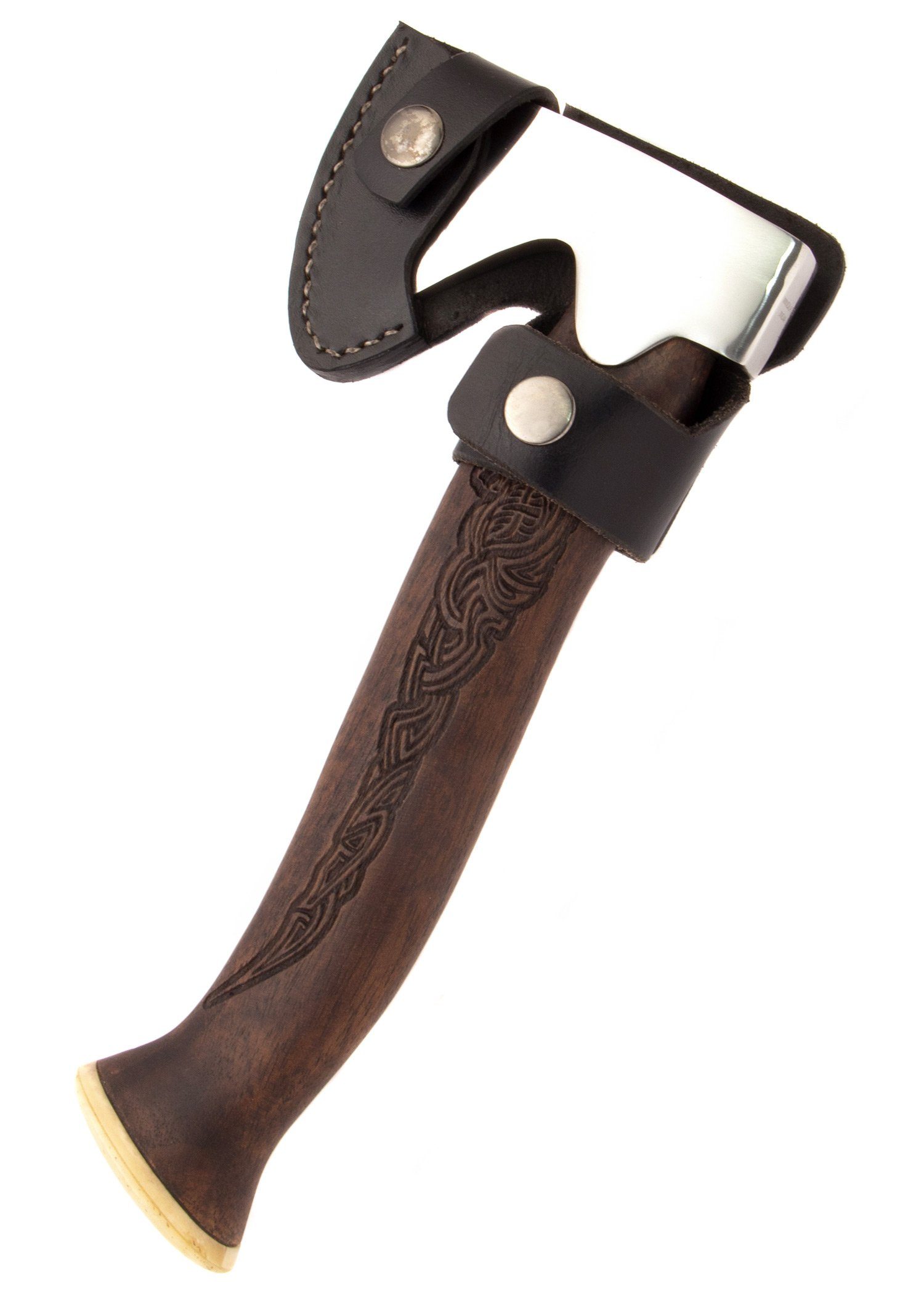 Battle Merchant Universalaxt Wikinger Jagdbeil mit verziertem Holz Griff in Braun, 305 g