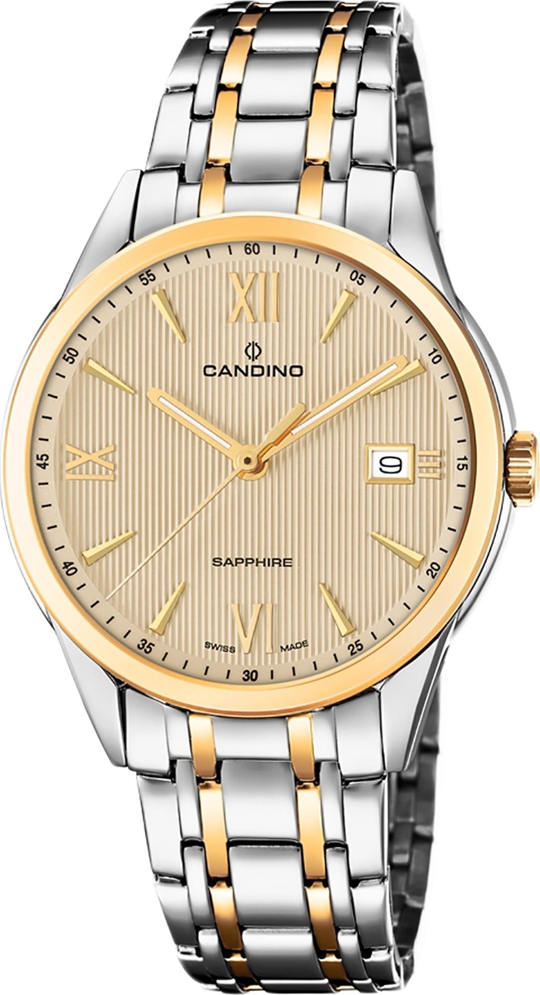 Candino Quarzuhr Candino Herren Uhr Analog C4694/2, Herren Armbanduhr rund, Edelstahlarmband silber, gold, Elegant