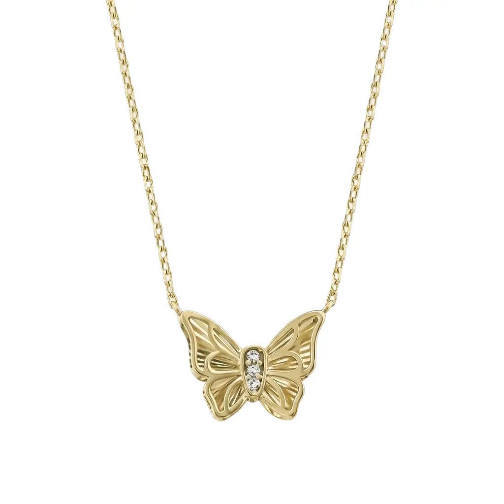 Kette mit Anhänger 375 Echtgold Auréline Flutter Schmetterling Zirkonia