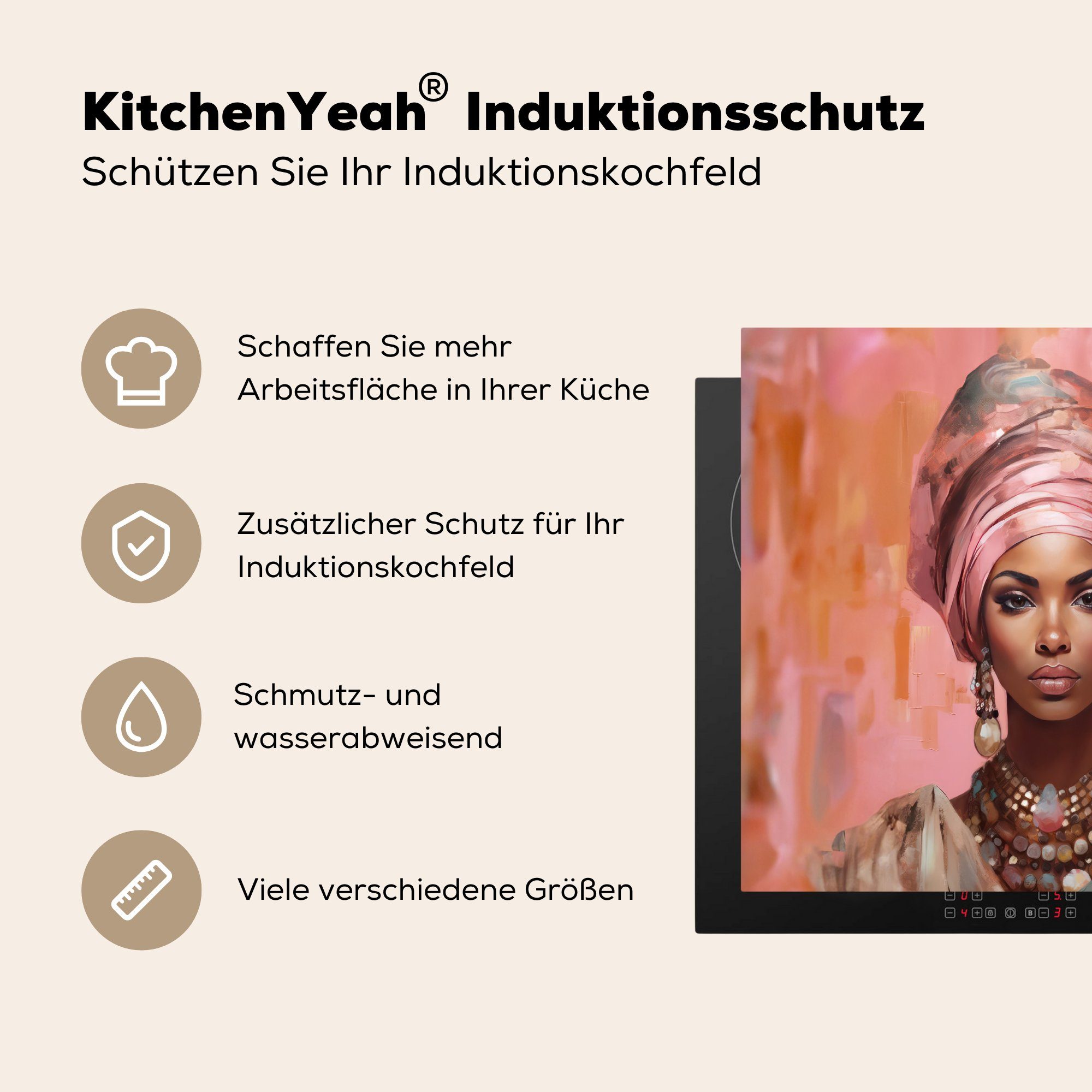 Rosa tlg), - Kunst - (1 60x52 Herdblende-/Abdeckplatte MuchoWow Arbeitsfläche Ceranfeldabdeckung Vinyl, Porträt, Mobile Schmuck - - cm, nutzbar, Frau