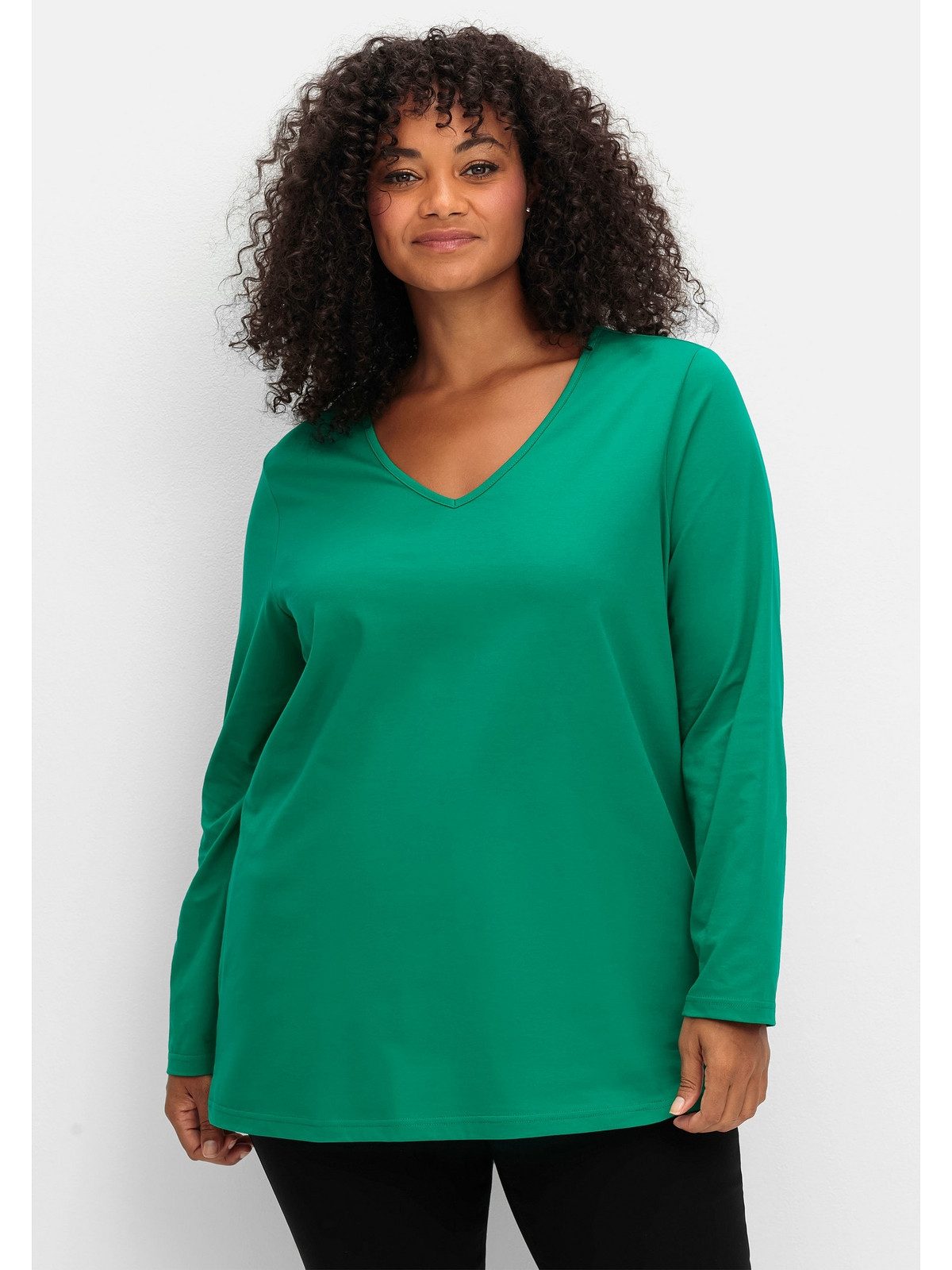 Sheego Langarmshirt Große Größen mit V-Ausschnitt günstig online kaufen